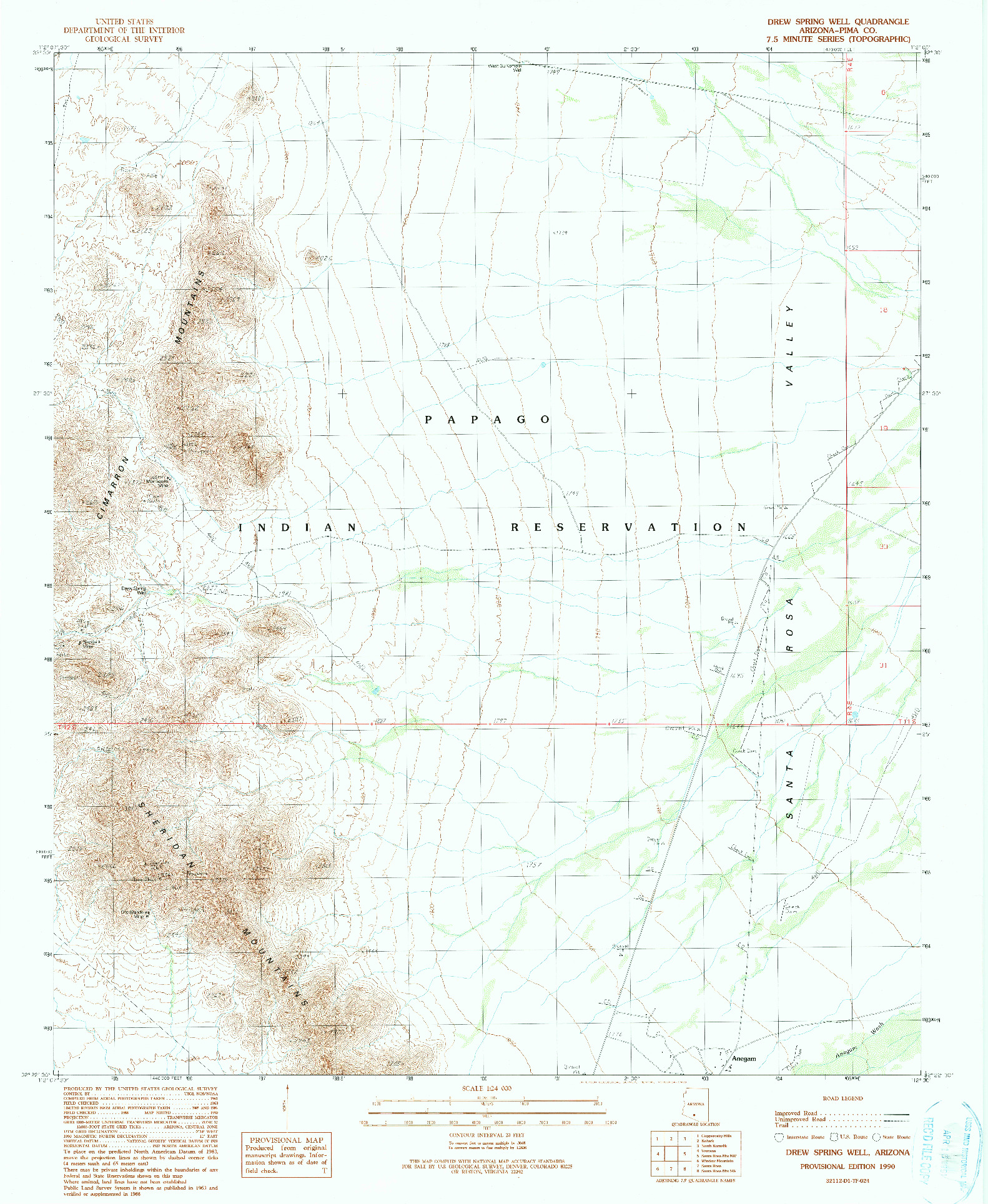 USGS 1:24000-SCALE QUADRANGLE FOR DREW SPRING WELL, AZ 1990