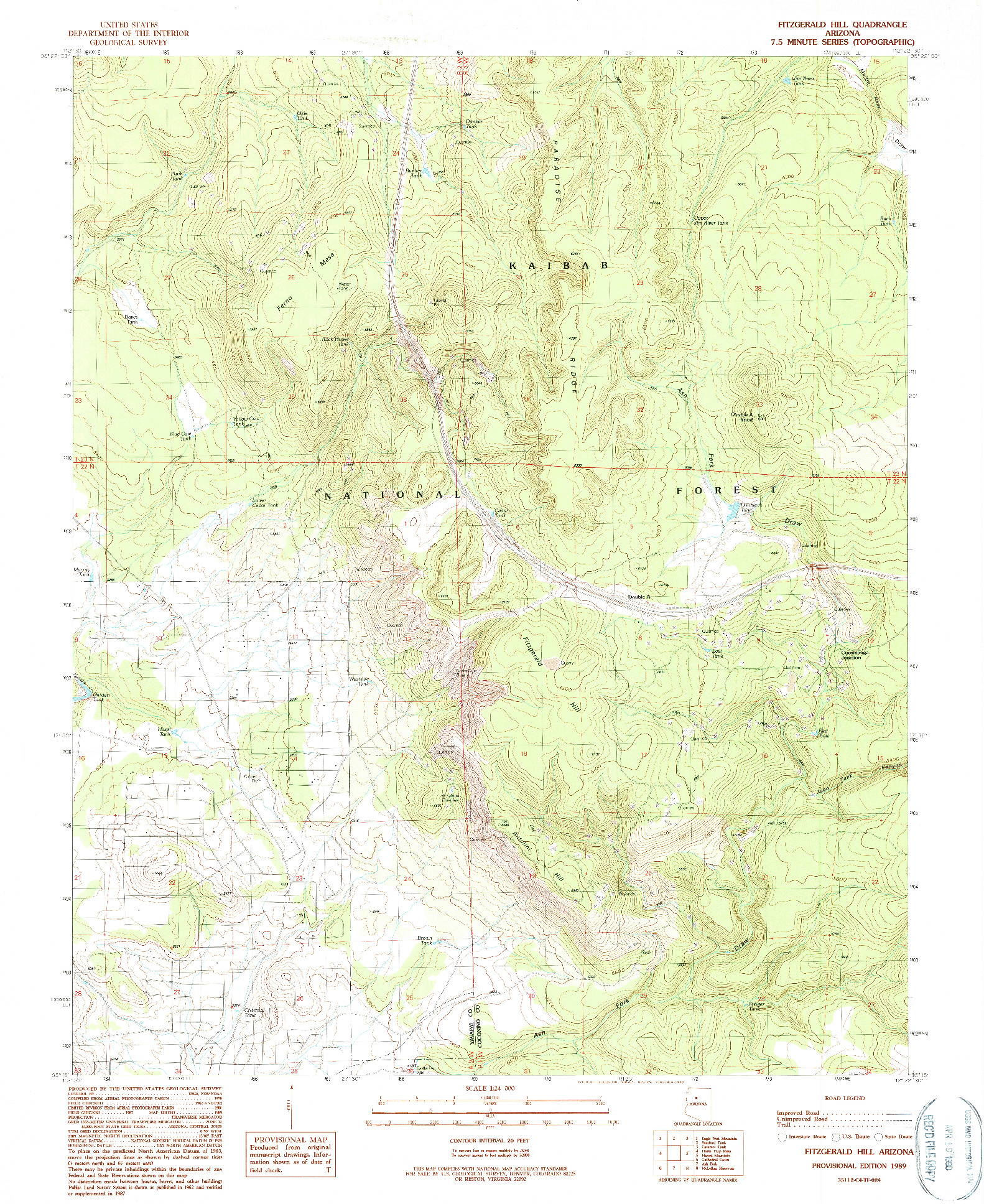 USGS 1:24000-SCALE QUADRANGLE FOR FITZGERALD HILL, AZ 1989