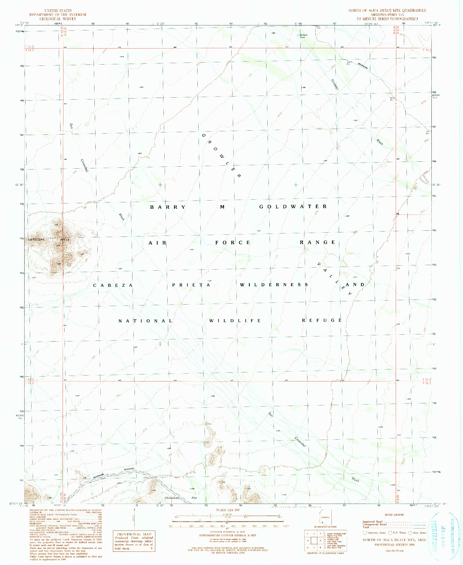 USGS 1:24000-SCALE QUADRANGLE FOR NORTH OF AGUA DULCE MOUNTAINS, AZ 1990
