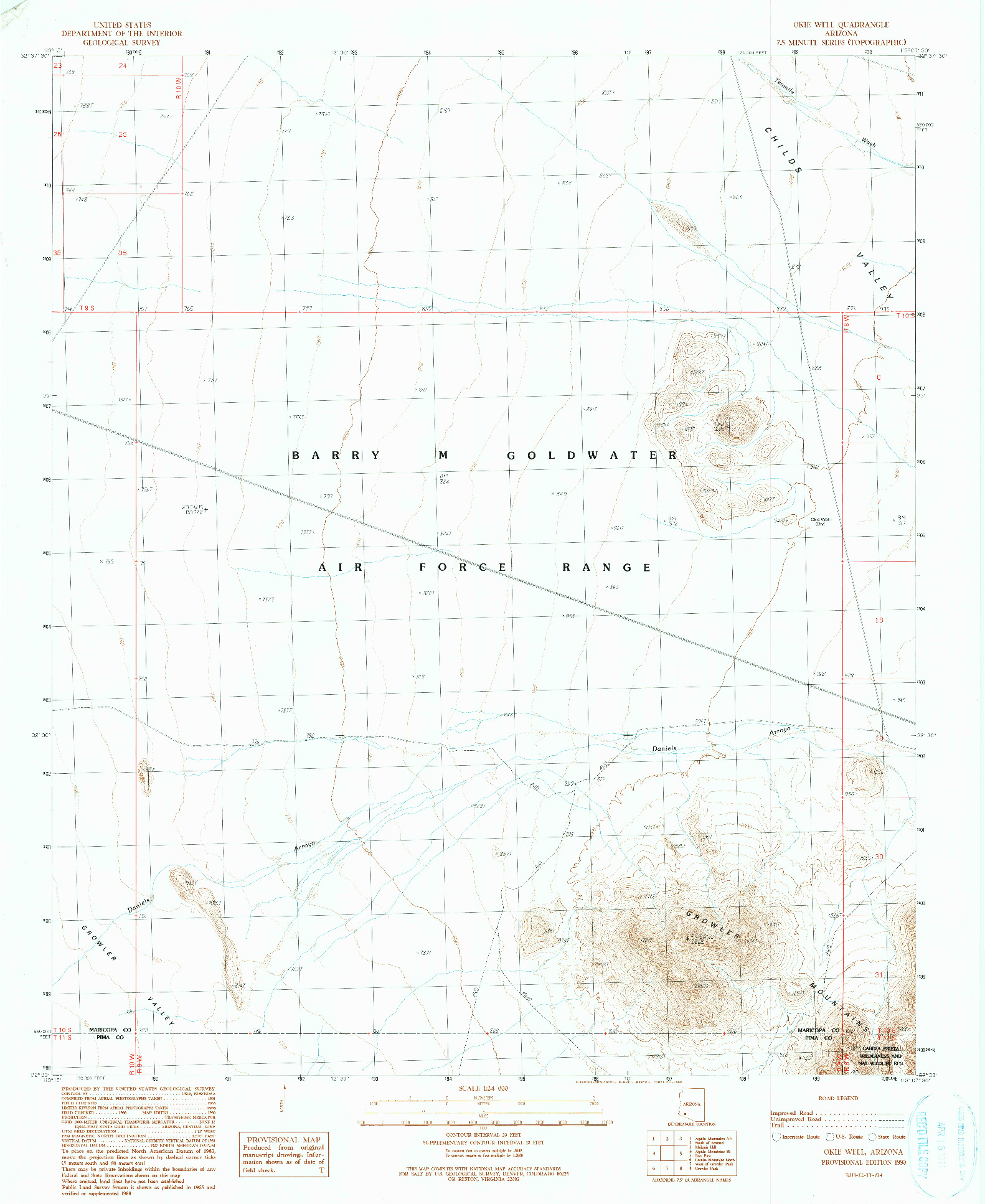 USGS 1:24000-SCALE QUADRANGLE FOR OKIE WELL, AZ 1990