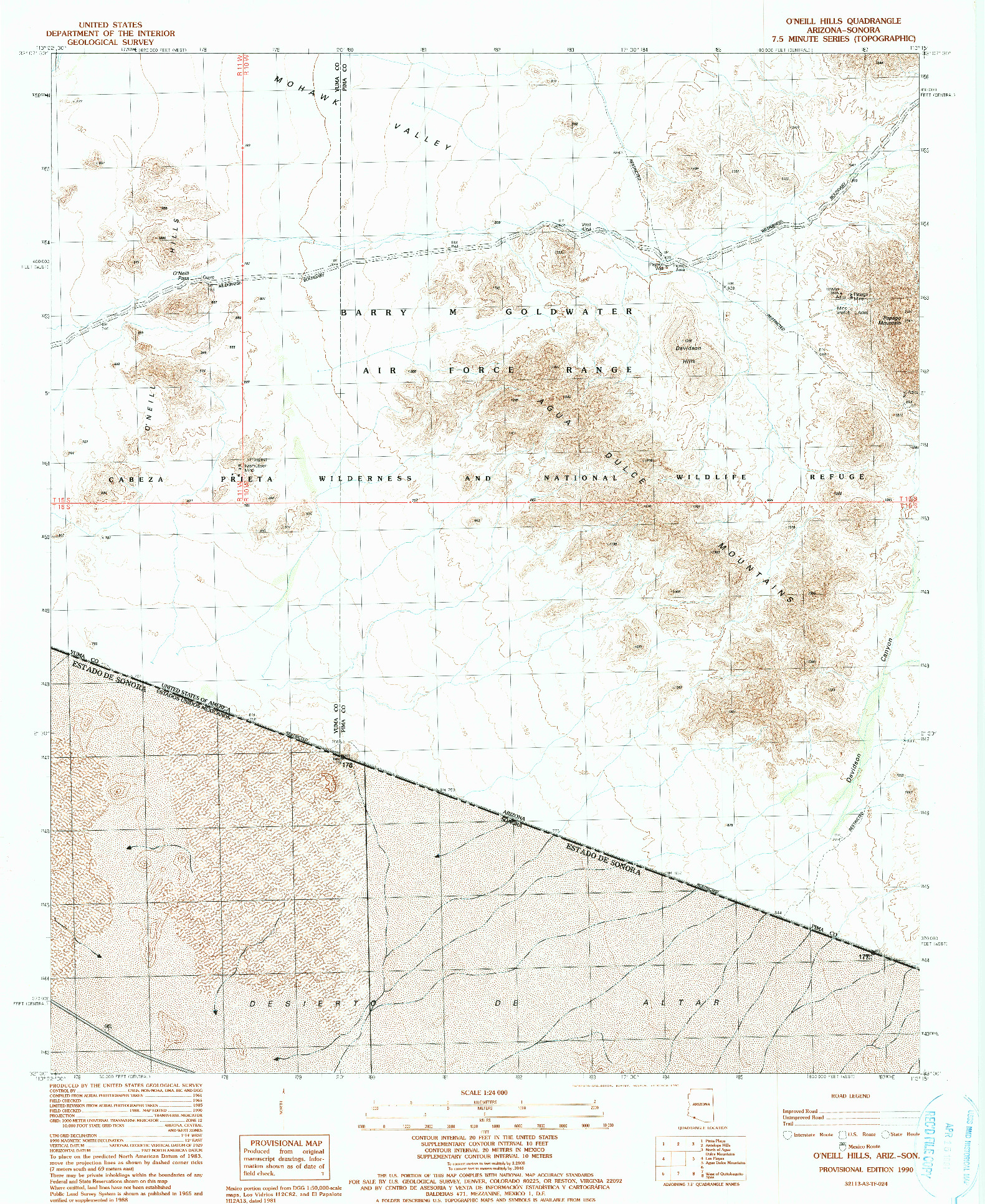 USGS 1:24000-SCALE QUADRANGLE FOR O'NEILL HILLS, AZ 1990