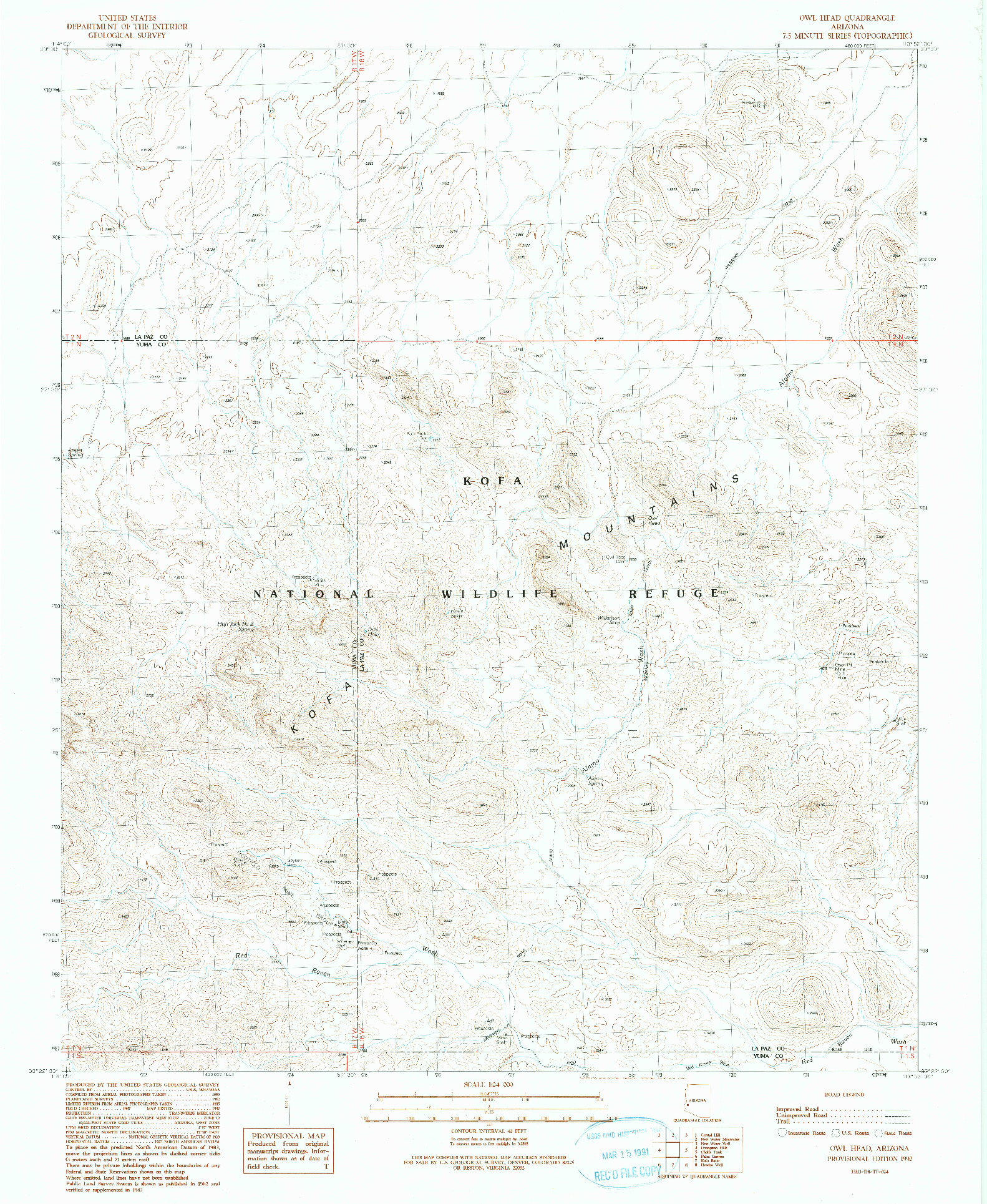 USGS 1:24000-SCALE QUADRANGLE FOR OWL HEAD, AZ 1990