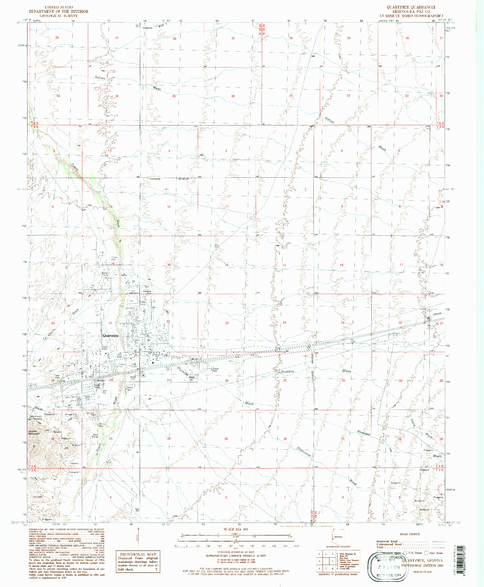 USGS 1:24000-SCALE QUADRANGLE FOR QUARTZSITE, AZ 1990