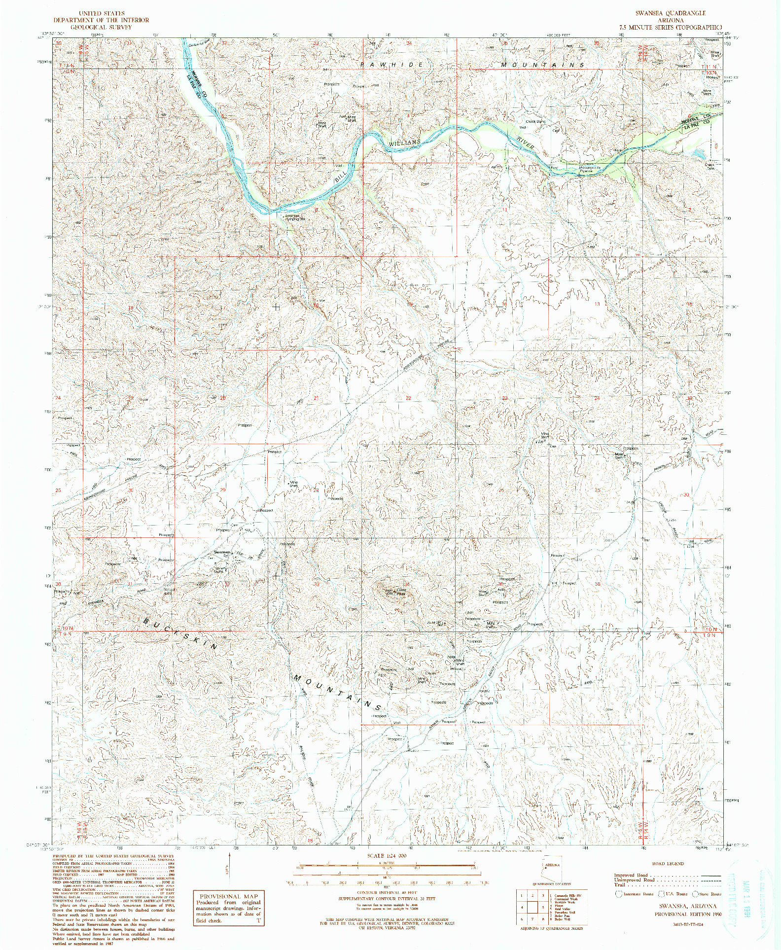 USGS 1:24000-SCALE QUADRANGLE FOR SWANSEA, AZ 1990