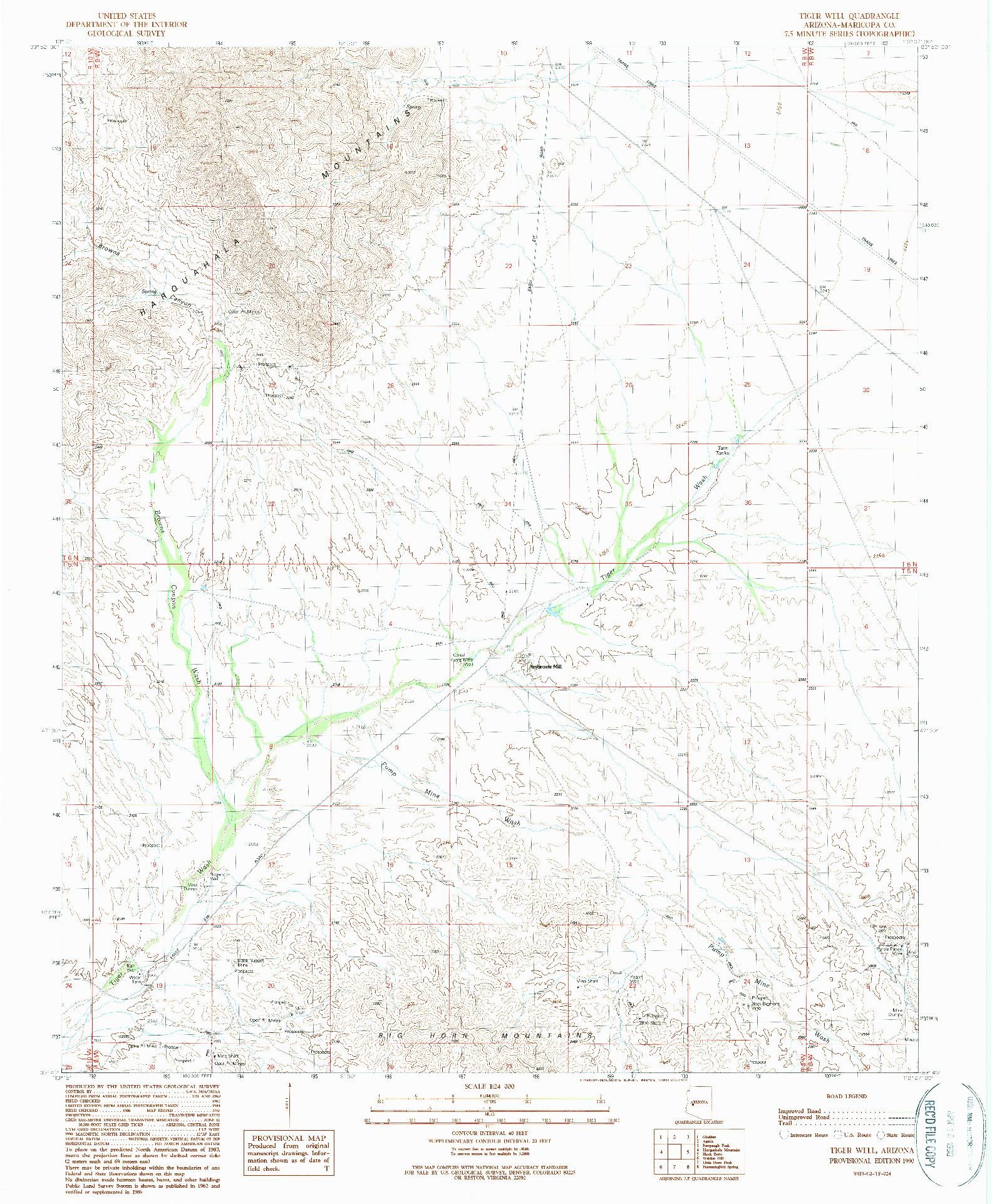 USGS 1:24000-SCALE QUADRANGLE FOR TIGER WELL, AZ 1990