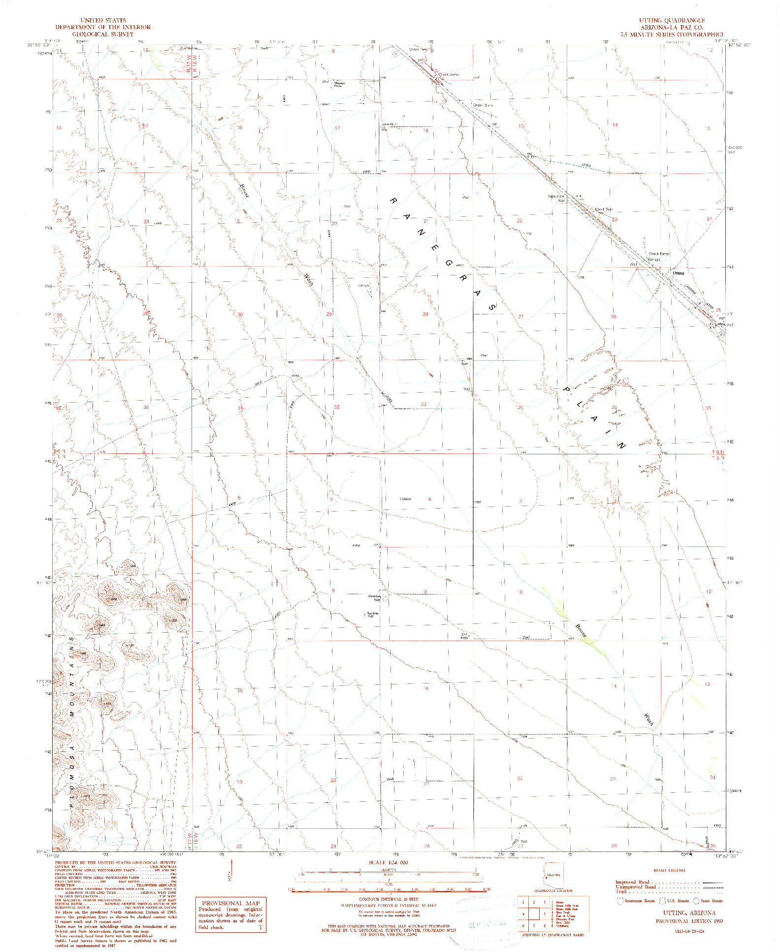 USGS 1:24000-SCALE QUADRANGLE FOR UTTING, AZ 1990