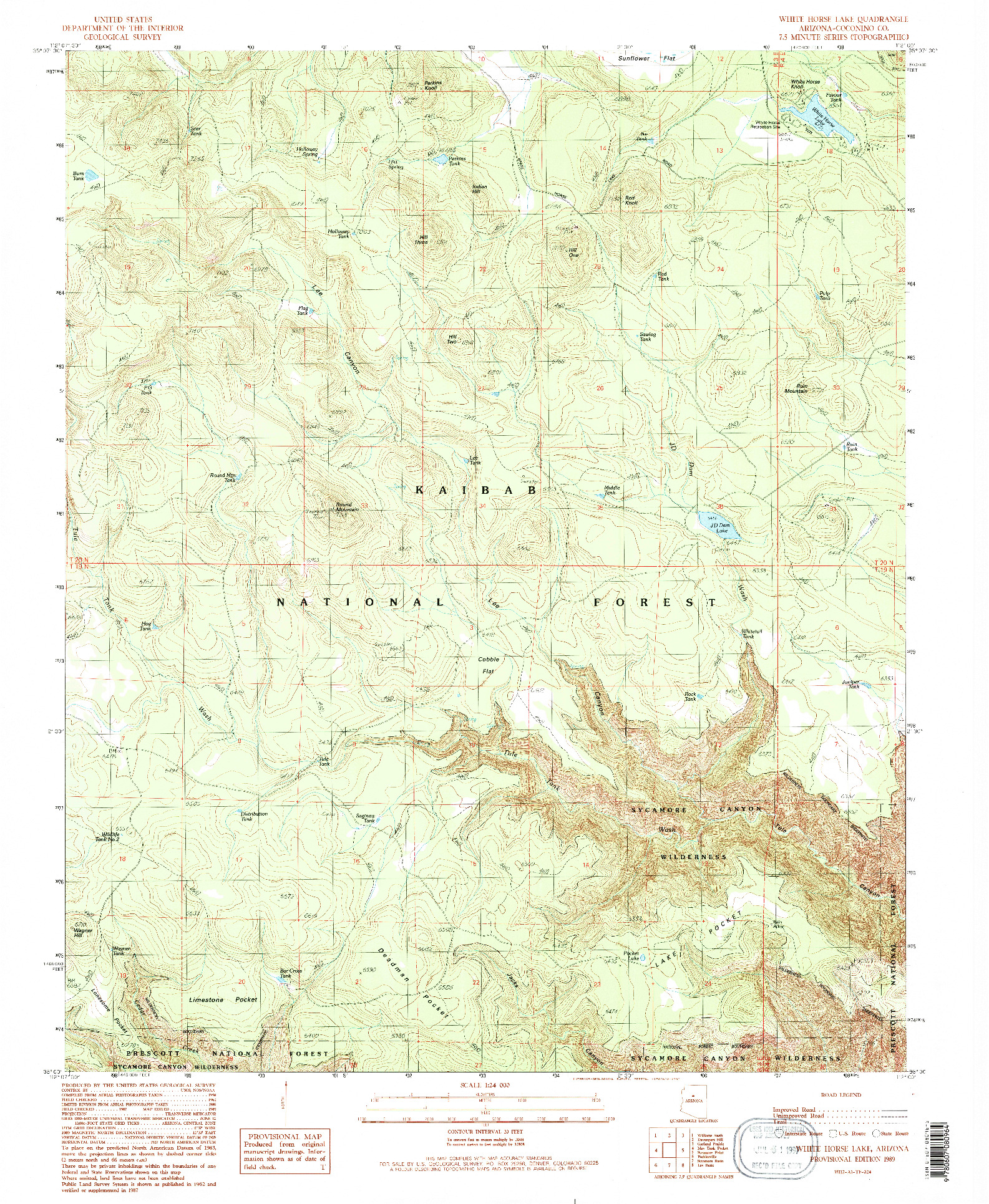 USGS 1:24000-SCALE QUADRANGLE FOR WHITE HORSE LAKE, AZ 1989