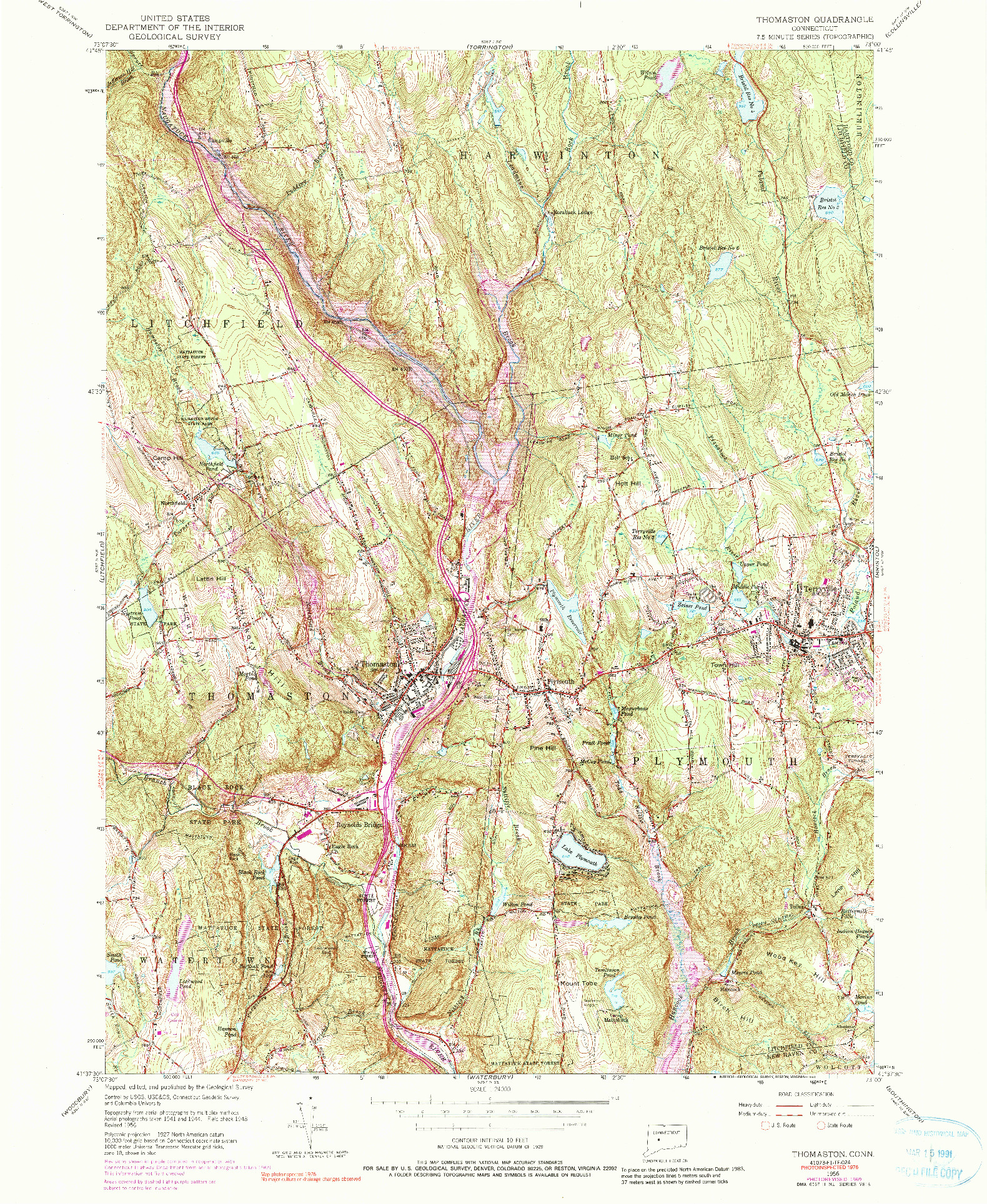 USGS 1:24000-SCALE QUADRANGLE FOR THOMASTON, CT 1956