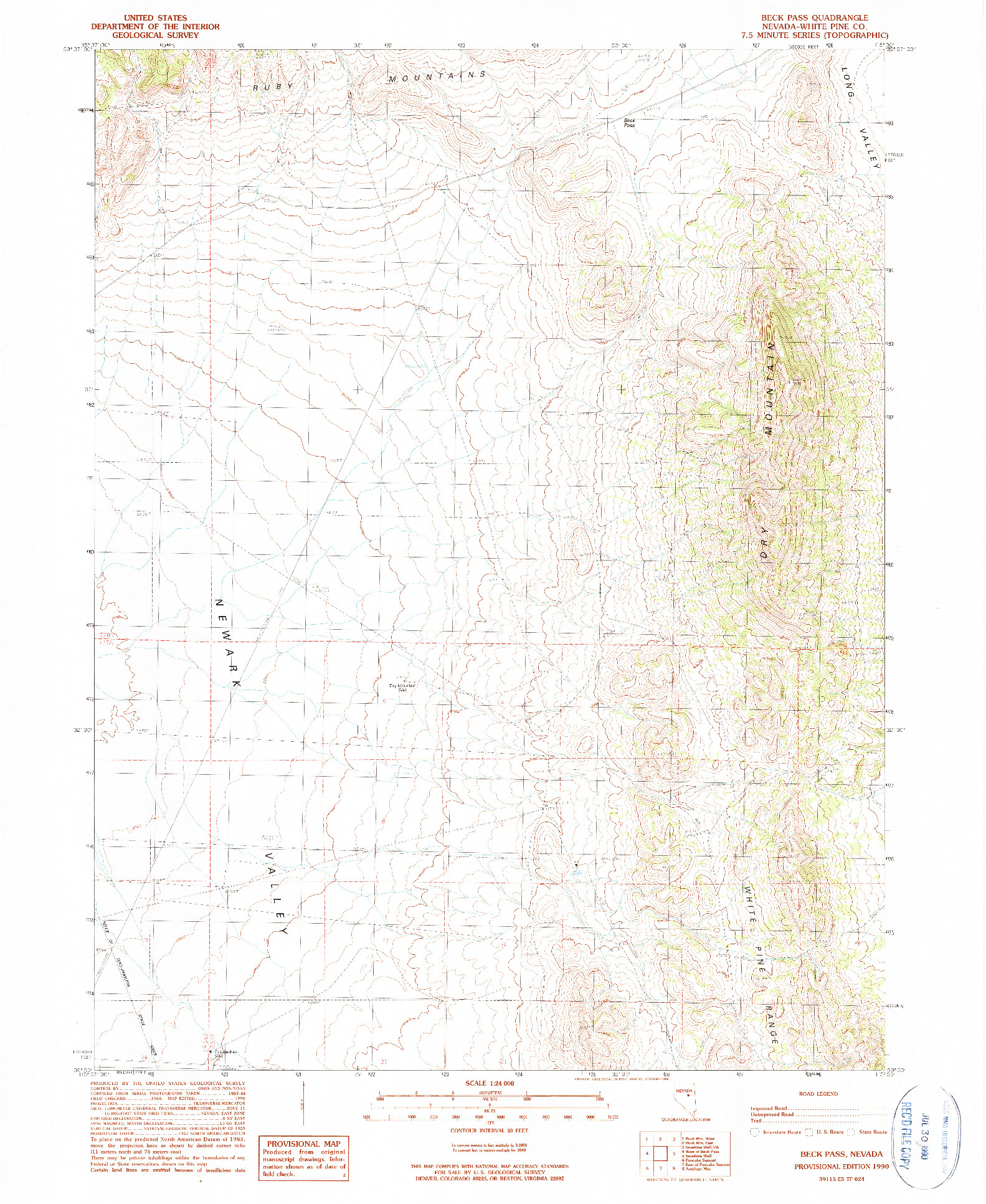 USGS 1:24000-SCALE QUADRANGLE FOR BECK PASS, NV 1990