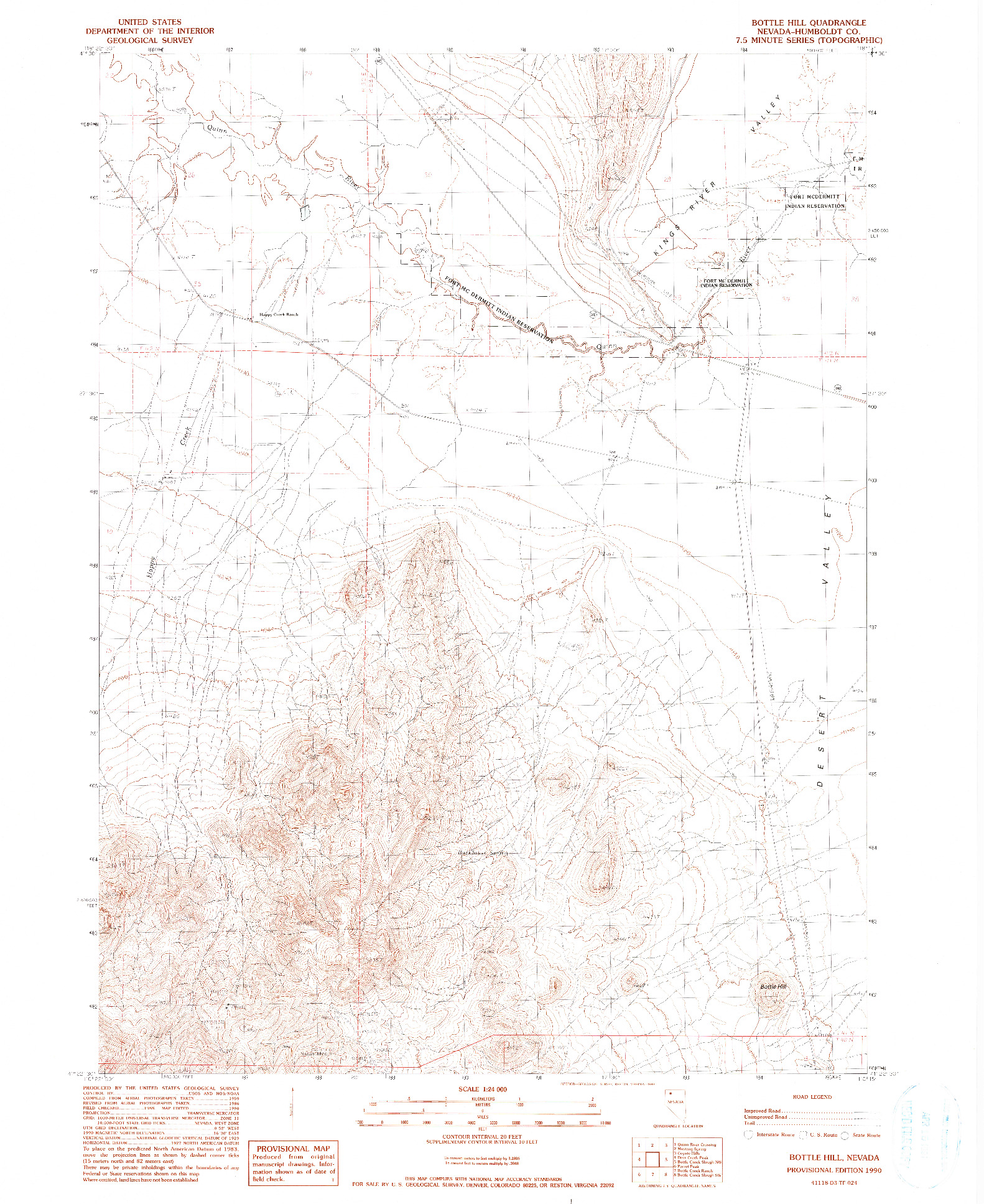 USGS 1:24000-SCALE QUADRANGLE FOR BOTTLE HILL, NV 1990