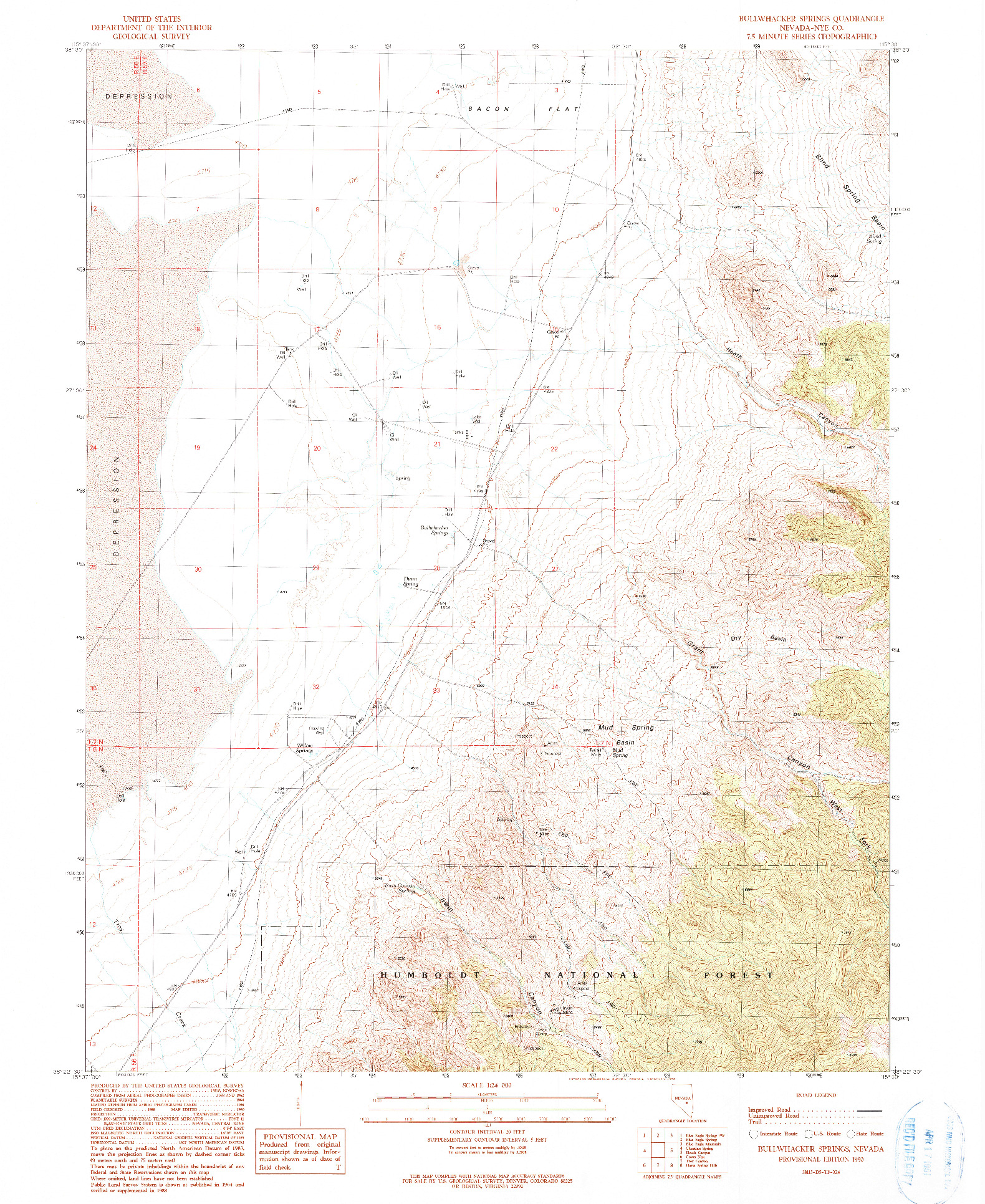 USGS 1:24000-SCALE QUADRANGLE FOR BULLWHACKER SPRINGS, NV 1990