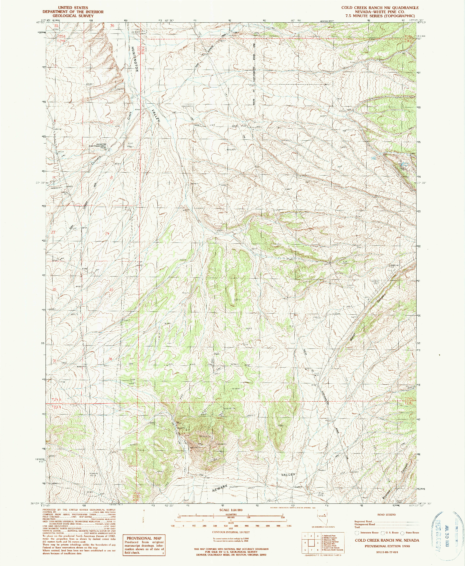 USGS 1:24000-SCALE QUADRANGLE FOR COLD CREEK RANCH NW, NV 1990
