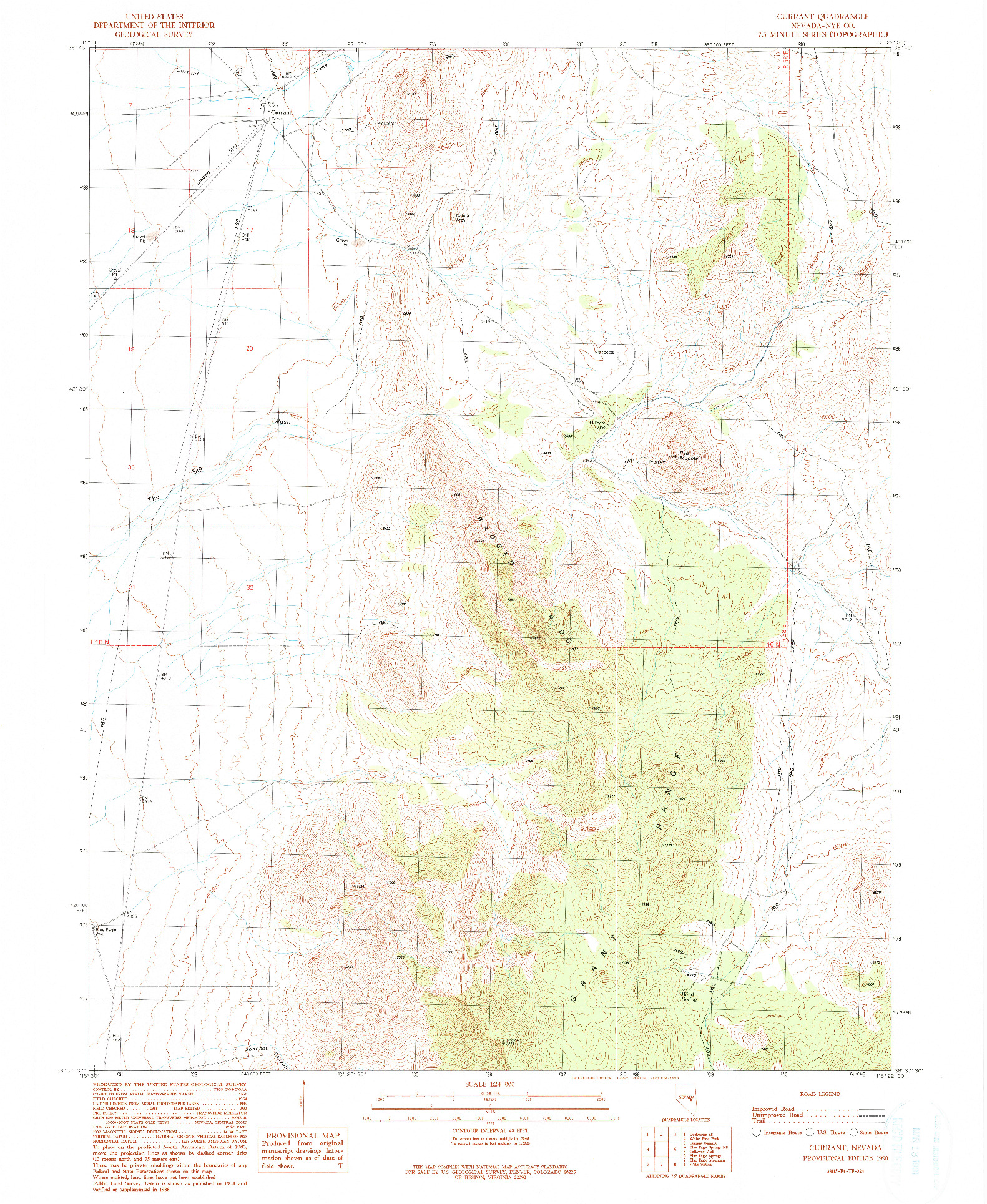 USGS 1:24000-SCALE QUADRANGLE FOR CURRANT, NV 1990