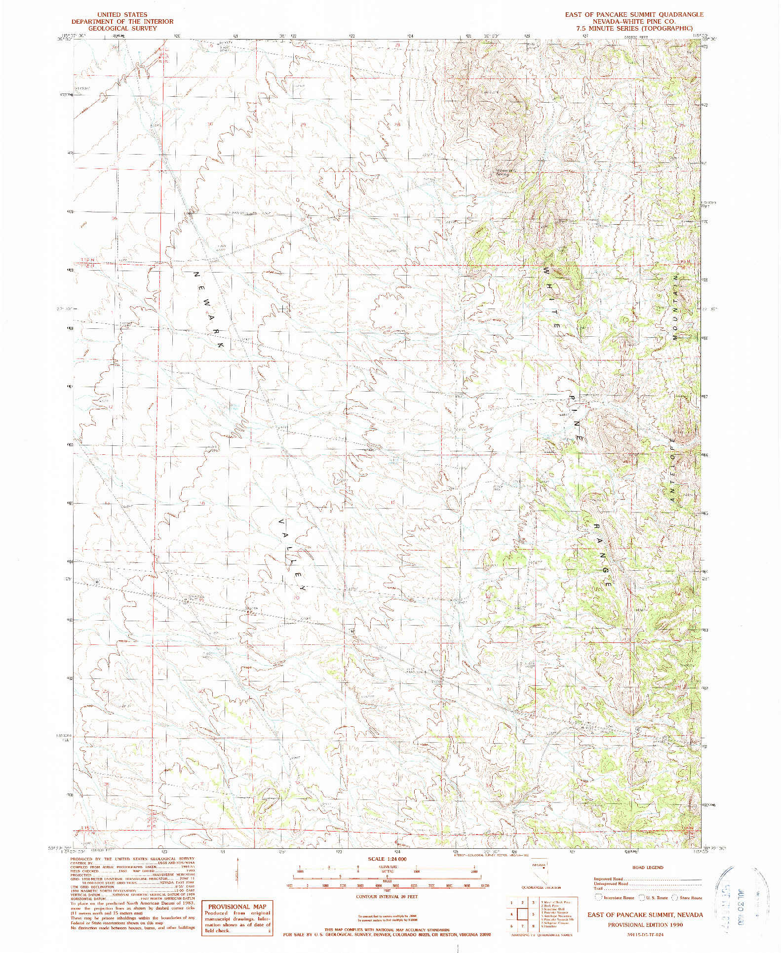 USGS 1:24000-SCALE QUADRANGLE FOR EAST OF PANCAKE SUMMIT, NV 1990