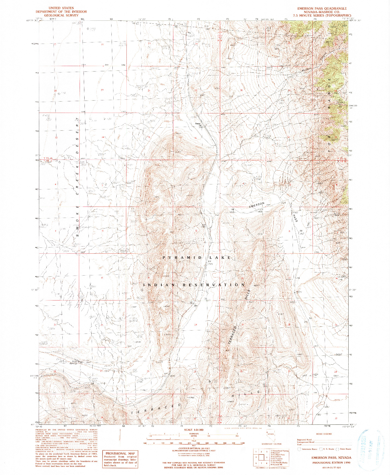 USGS 1:24000-SCALE QUADRANGLE FOR EMERSON PASS, NV 1990