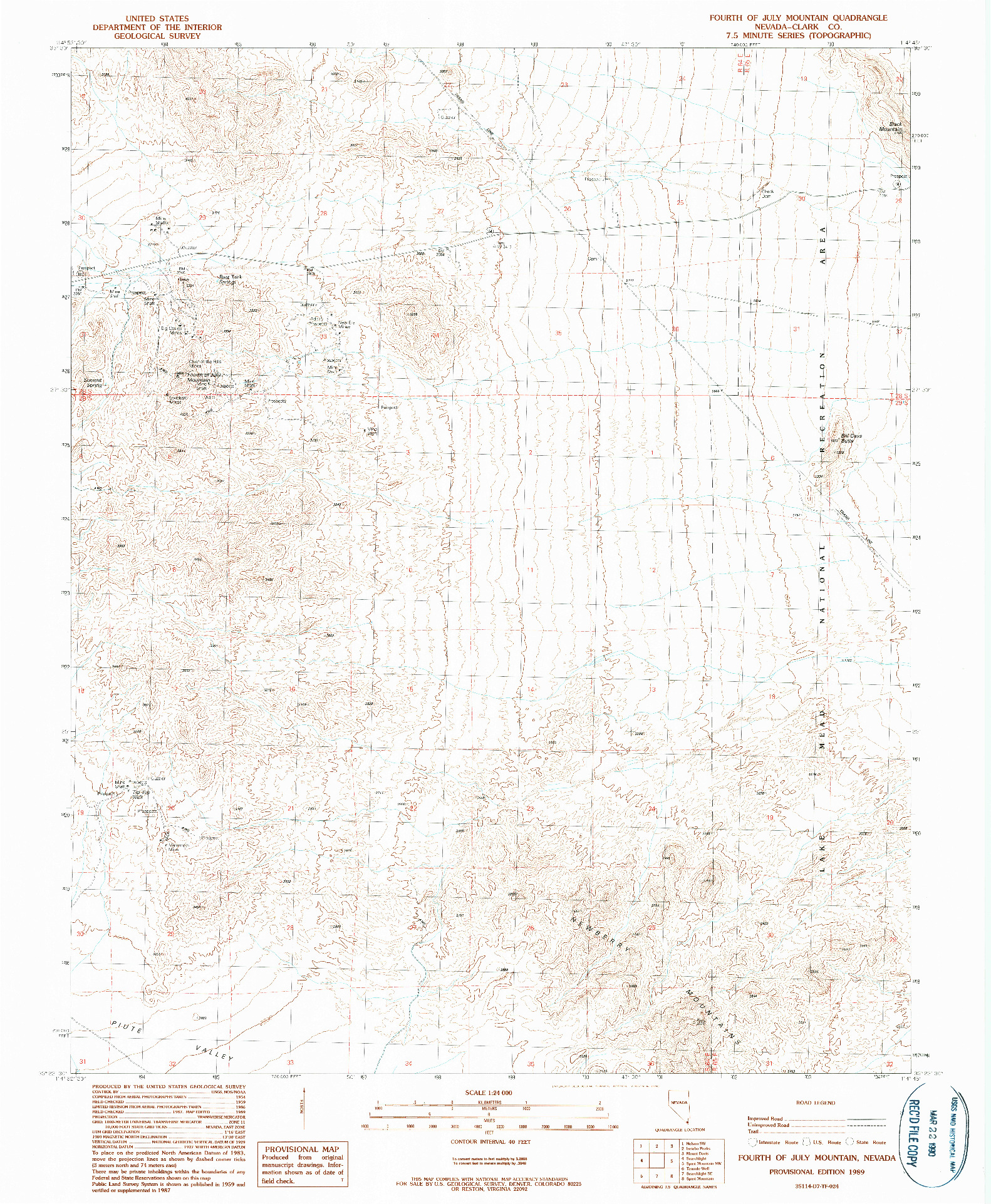 USGS 1:24000-SCALE QUADRANGLE FOR FOURTH OF JULY MOUNTAIN, NV 1989