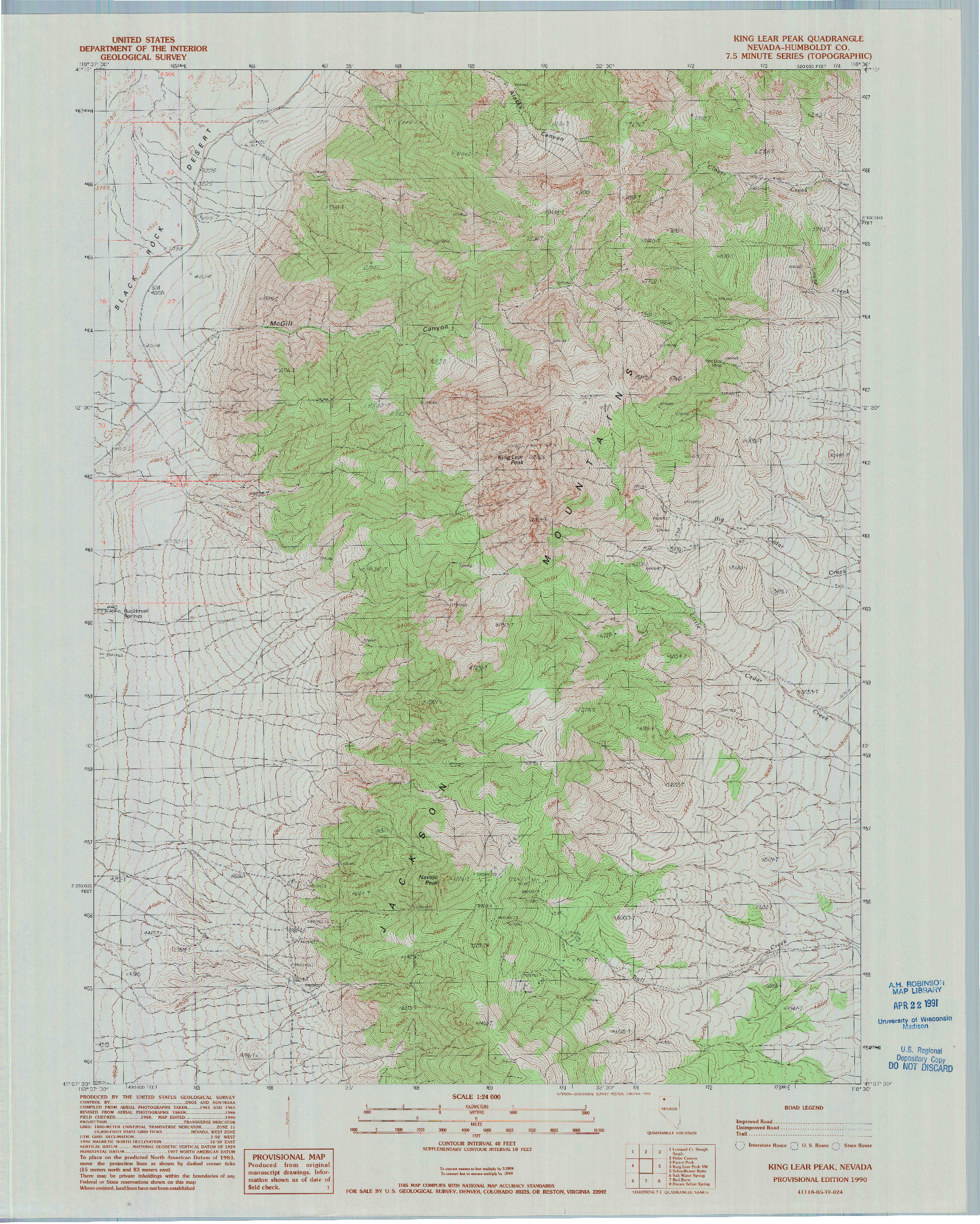 USGS 1:24000-SCALE QUADRANGLE FOR KING LEAR PEAK, NV 1990