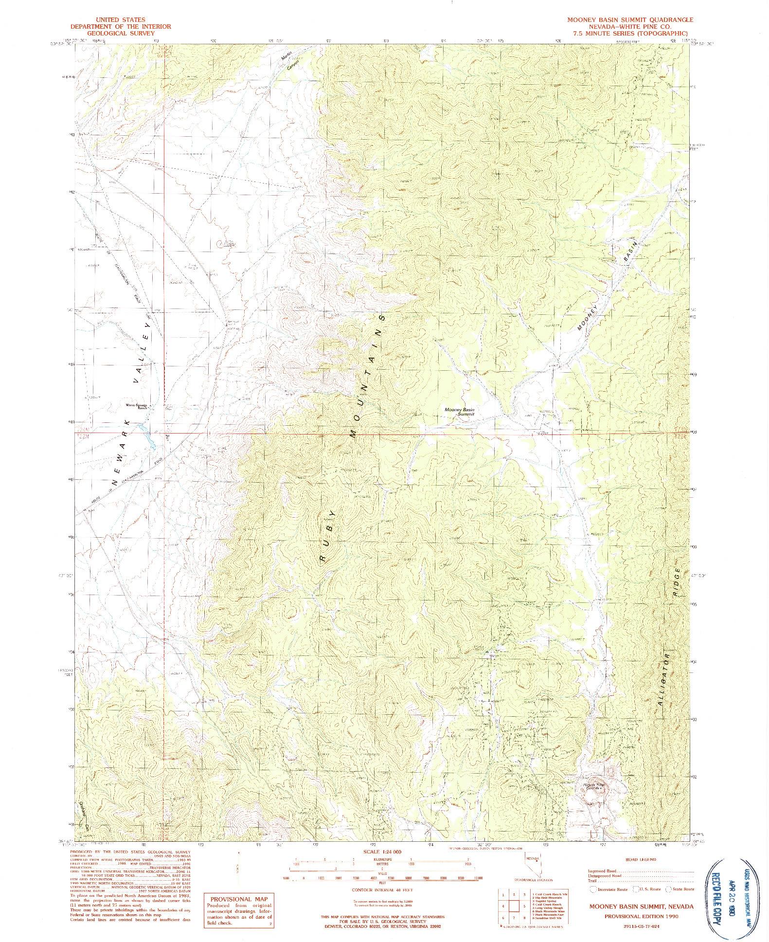 USGS 1:24000-SCALE QUADRANGLE FOR MOONEY BASIN SUMMIT, NV 1990