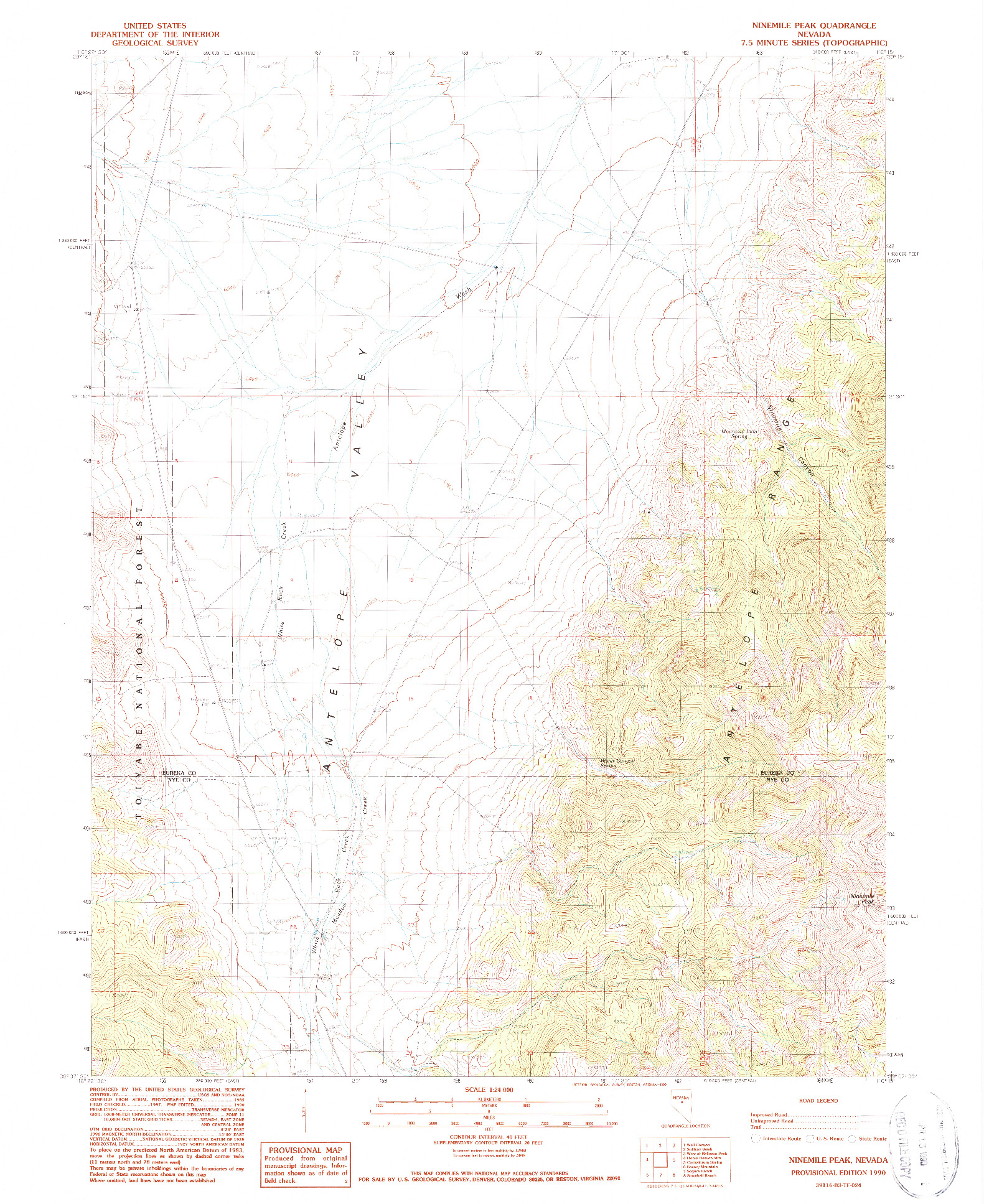 USGS 1:24000-SCALE QUADRANGLE FOR NINEMILE PEAK, NV 1990
