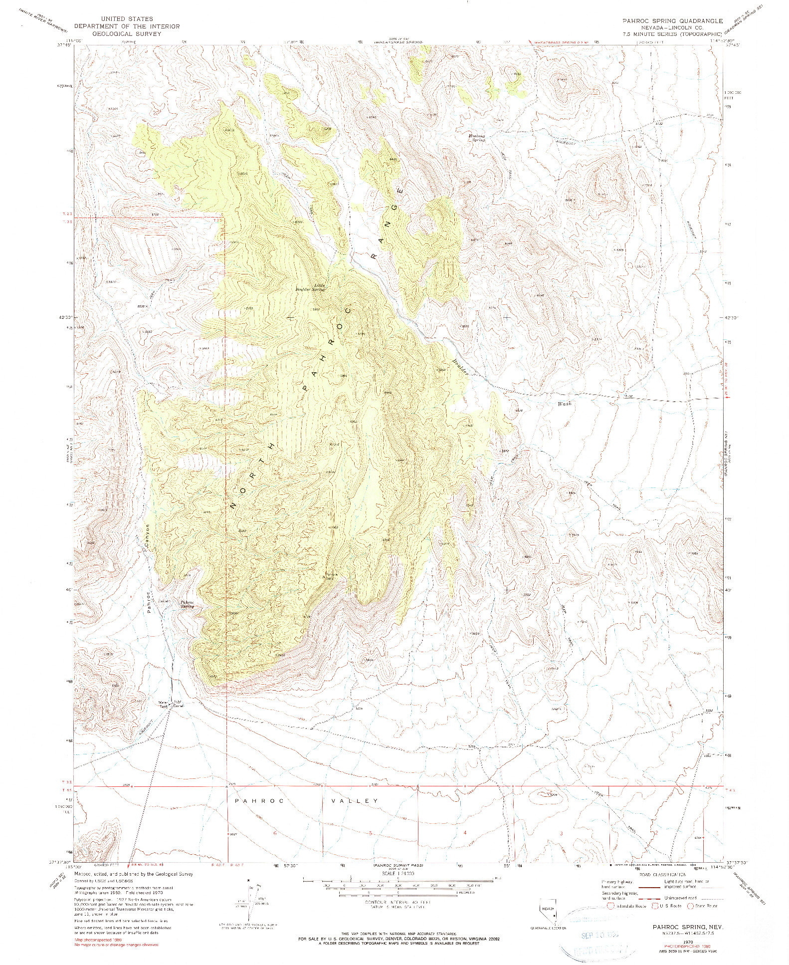 USGS 1:24000-SCALE QUADRANGLE FOR PAHROC SPRING, NV 1970
