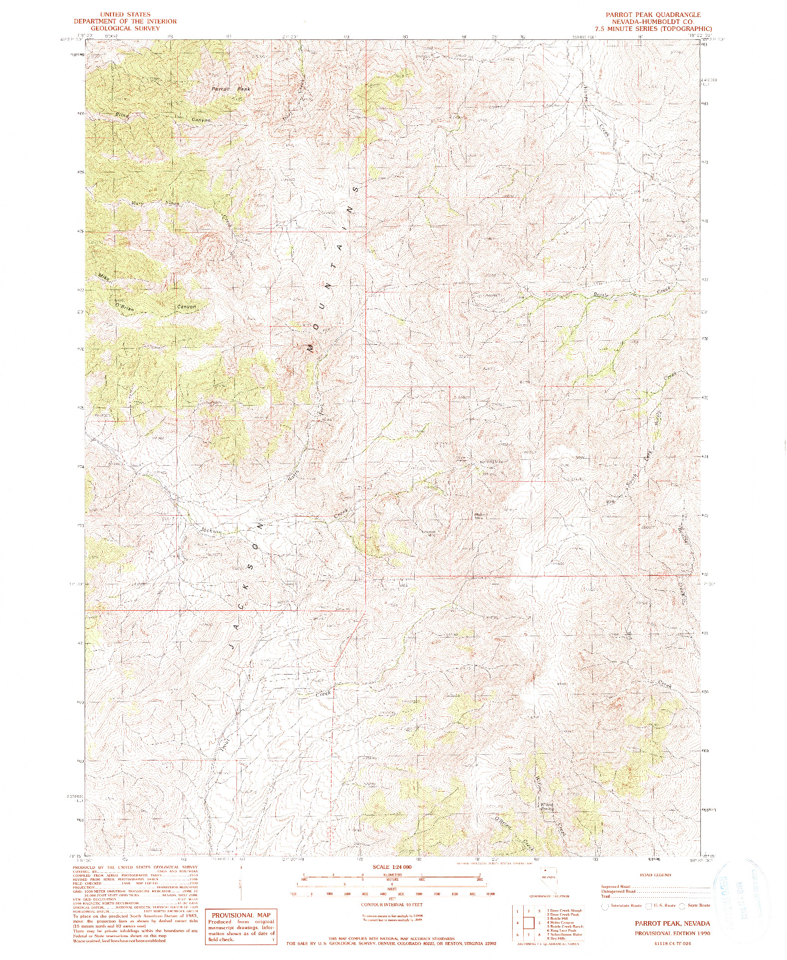 USGS 1:24000-SCALE QUADRANGLE FOR PARROT PEAK, NV 1990