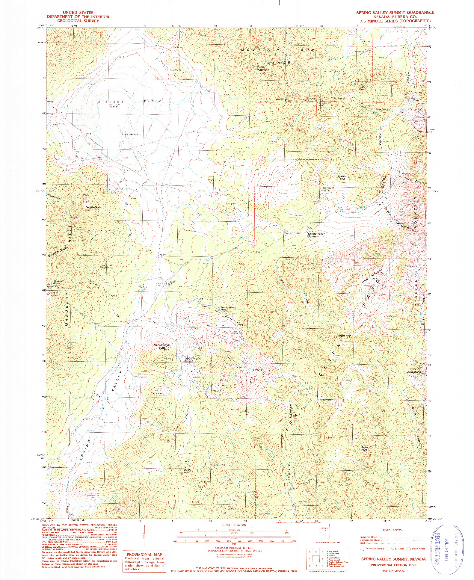 USGS 1:24000-SCALE QUADRANGLE FOR SPRING VALLEY SUMMIT, NV 1990