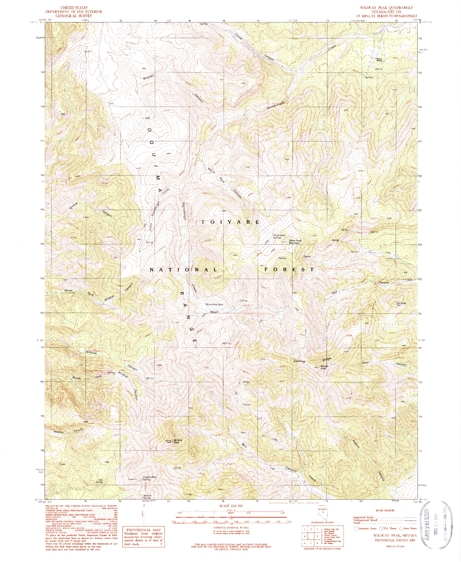 USGS 1:24000-SCALE QUADRANGLE FOR WILDCAT PEAK, NV 1989