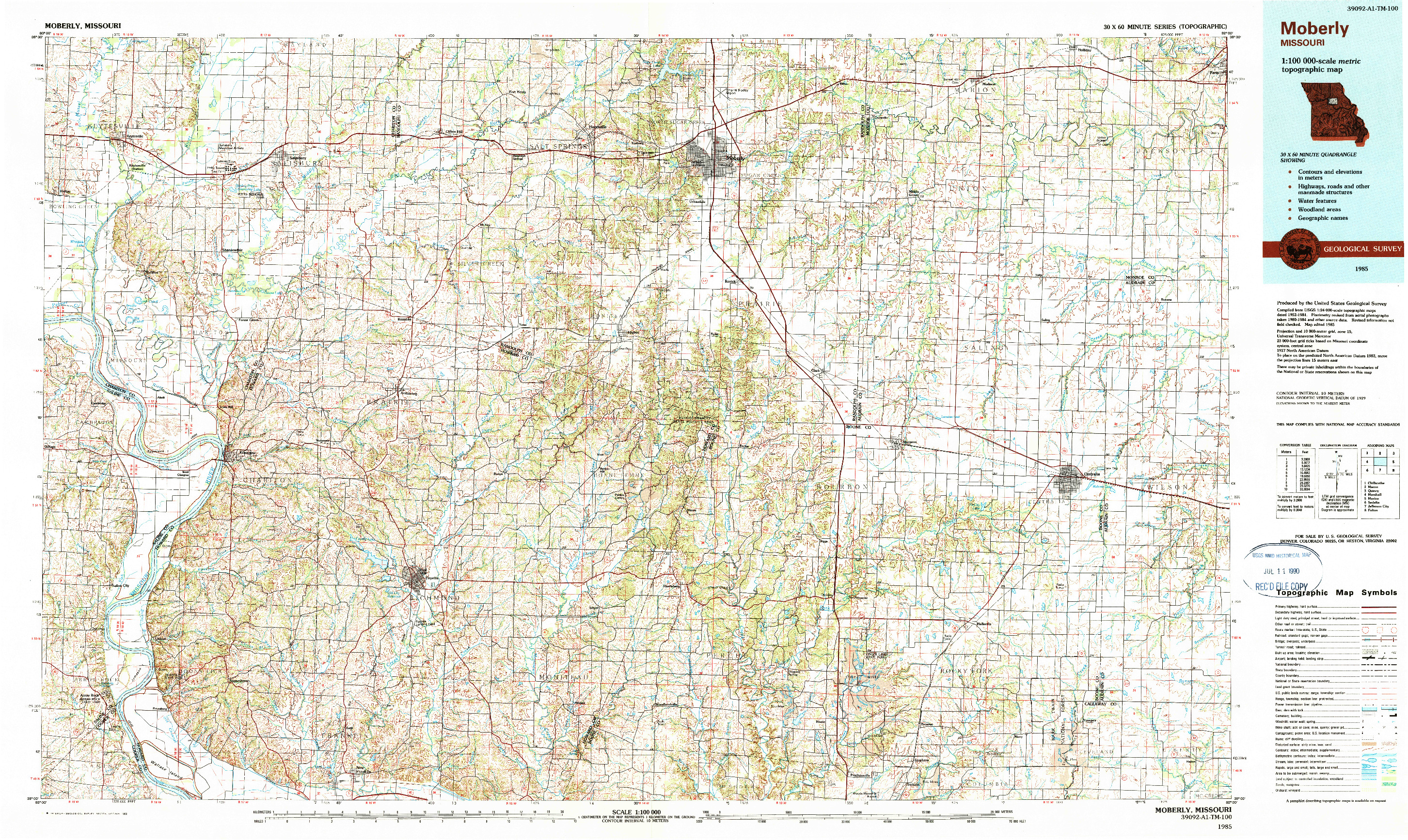 USGS 1:100000-SCALE QUADRANGLE FOR MOBERLY, MO 1985