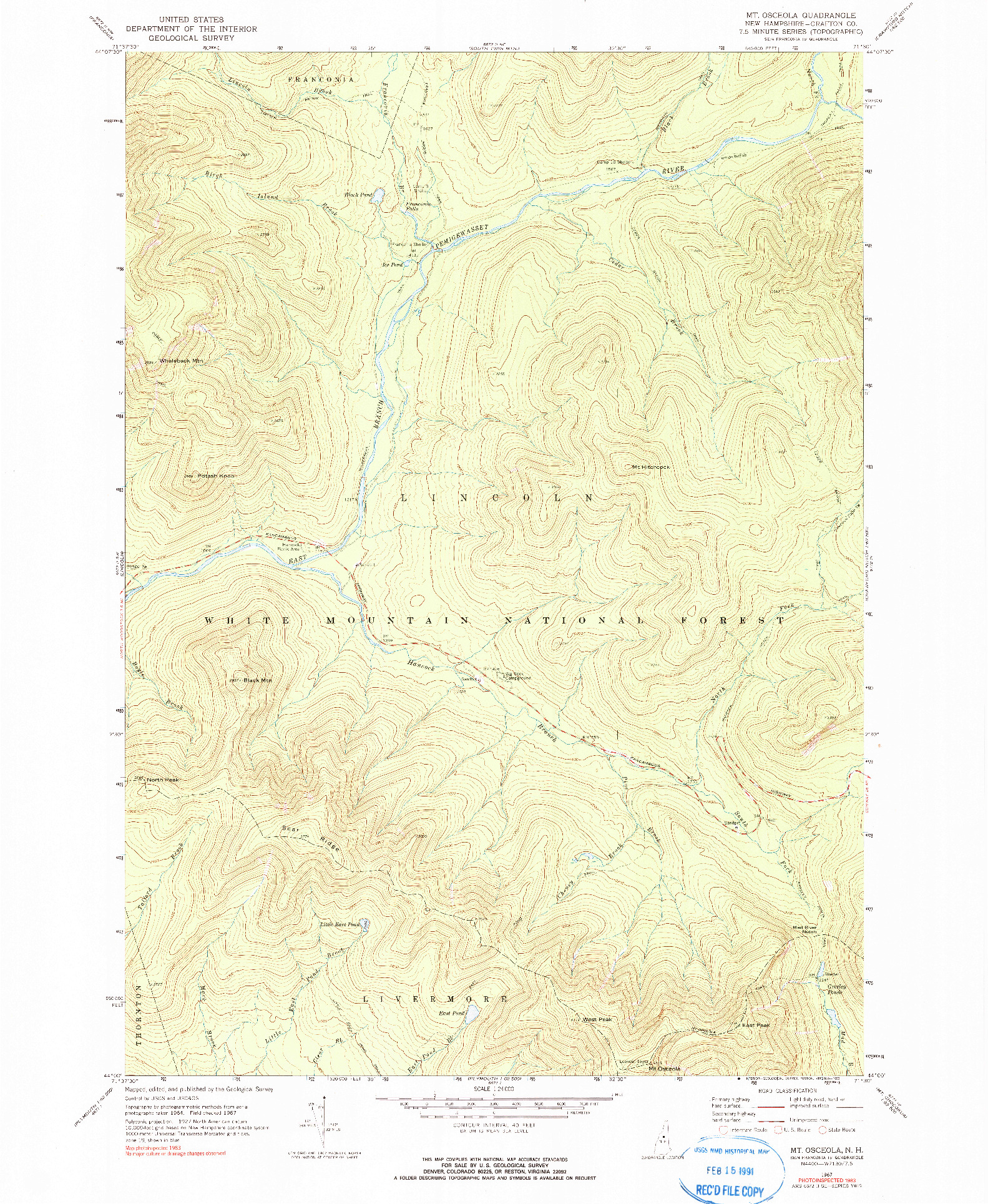 USGS 1:24000-SCALE QUADRANGLE FOR MOUNT OSCEOLA, NH 1967