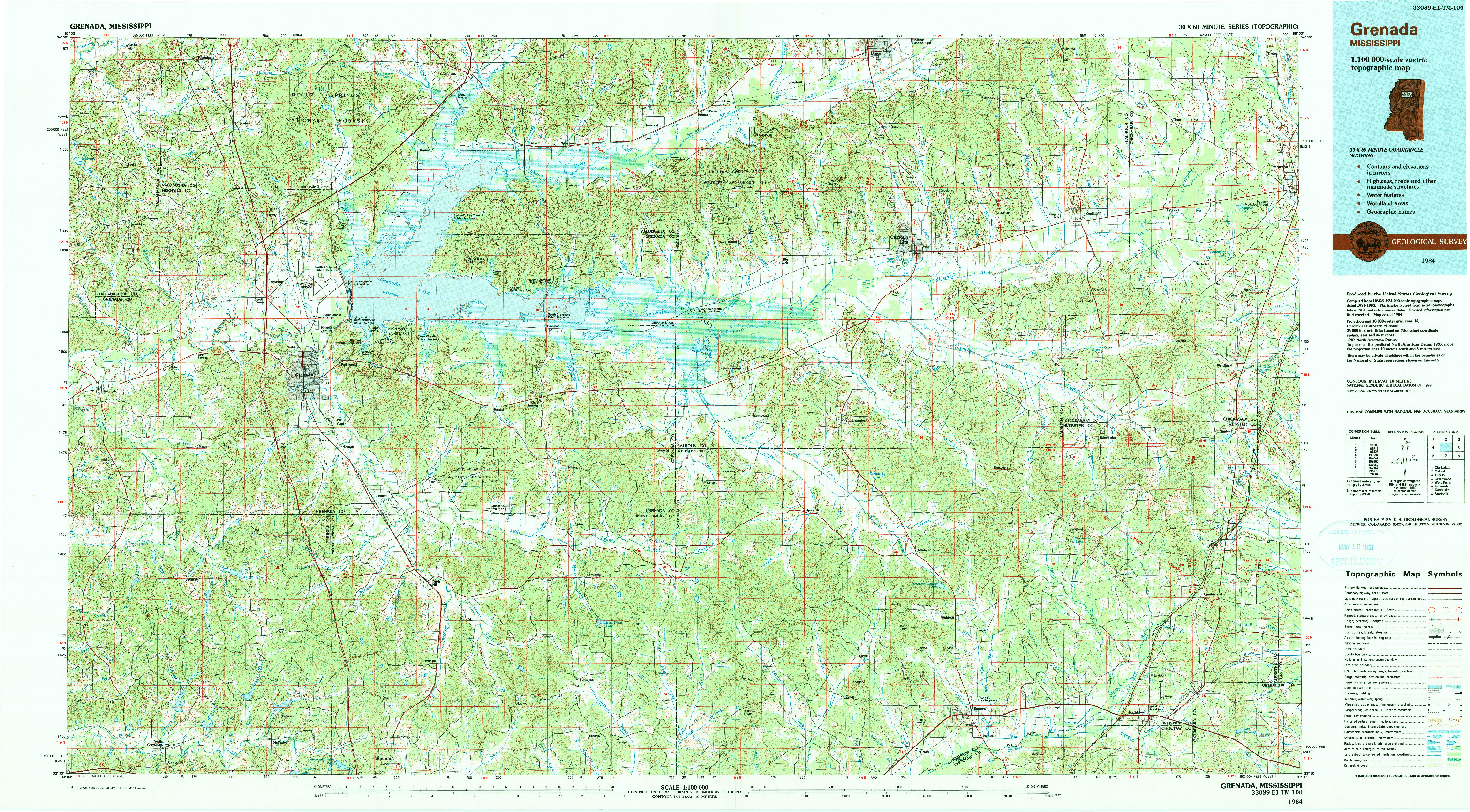USGS 1:100000-SCALE QUADRANGLE FOR GRENADA, MS 1984