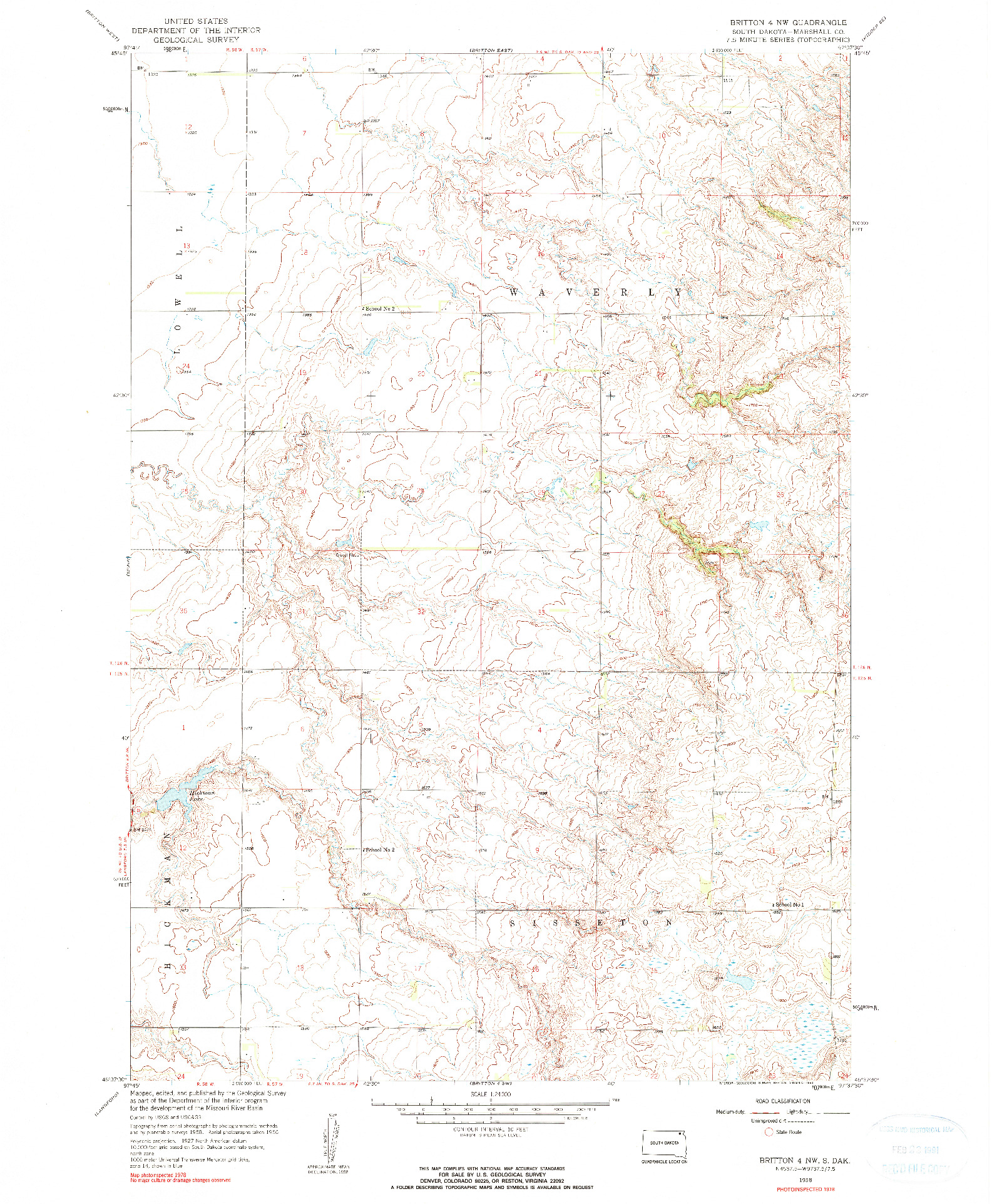 USGS 1:24000-SCALE QUADRANGLE FOR BRITTON 4 NW, SD 1958