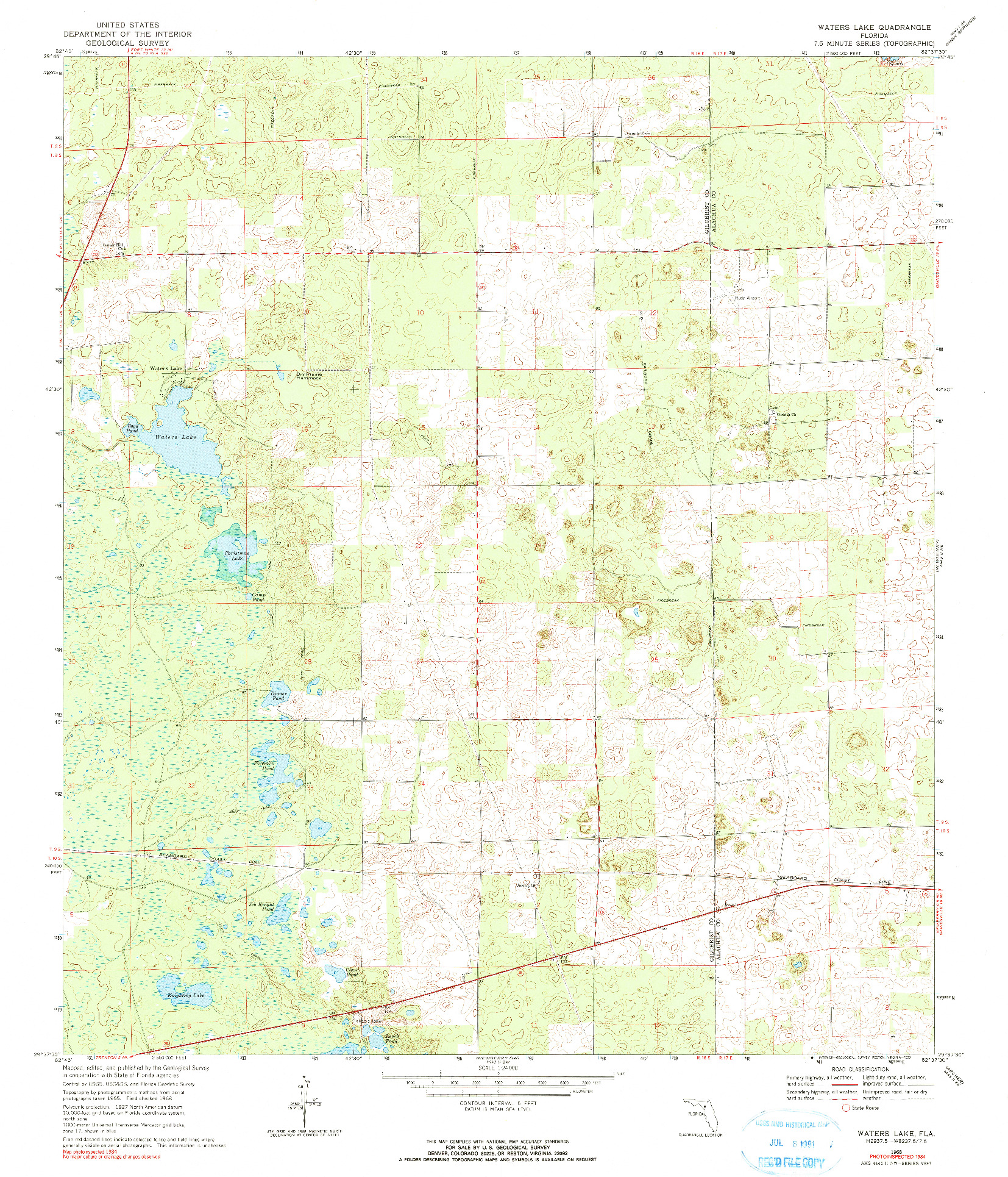 USGS 1:24000-SCALE QUADRANGLE FOR WATERS LAKE, FL 1968