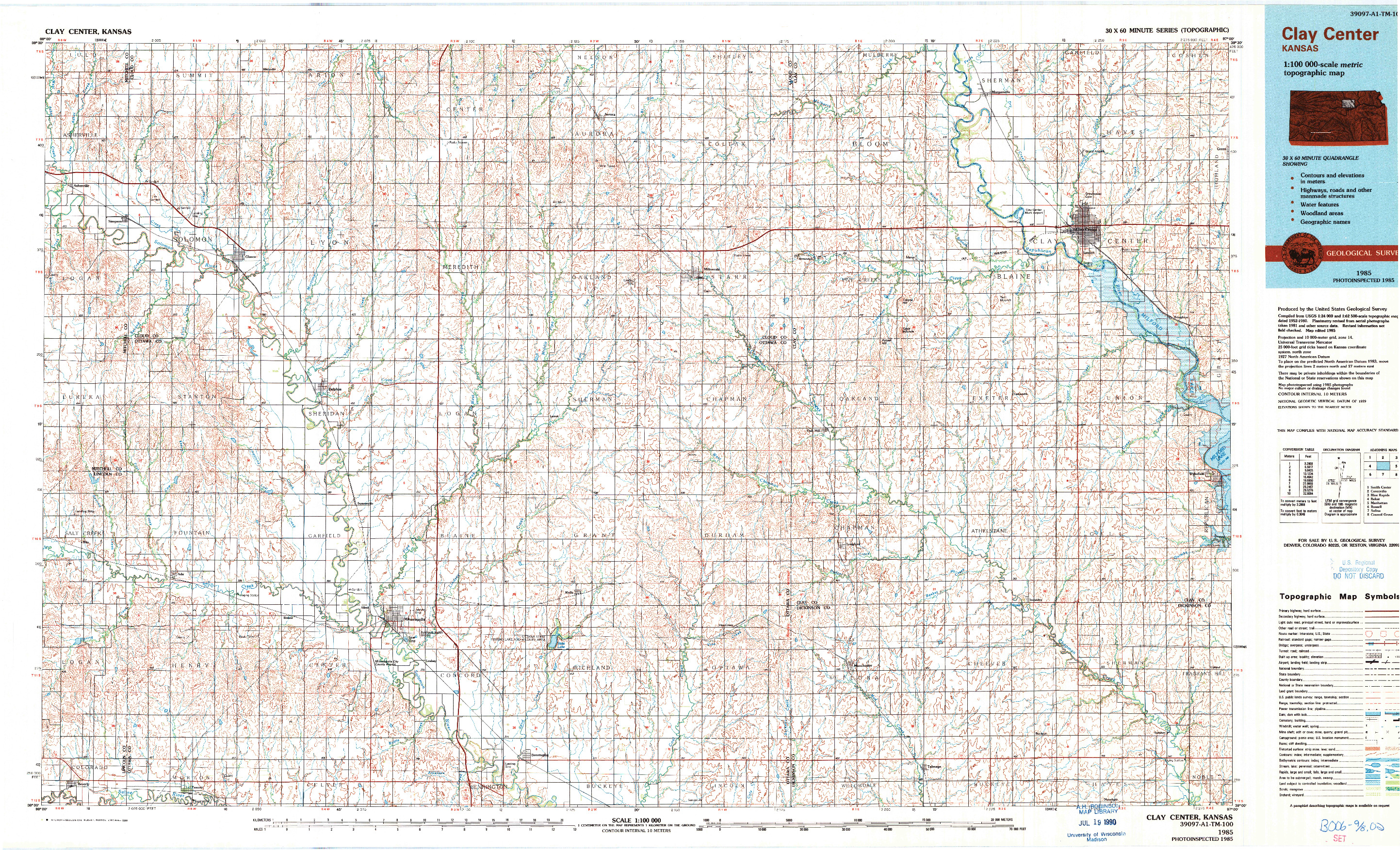 USGS 1:100000-SCALE QUADRANGLE FOR CLAY CENTER, KS 1985