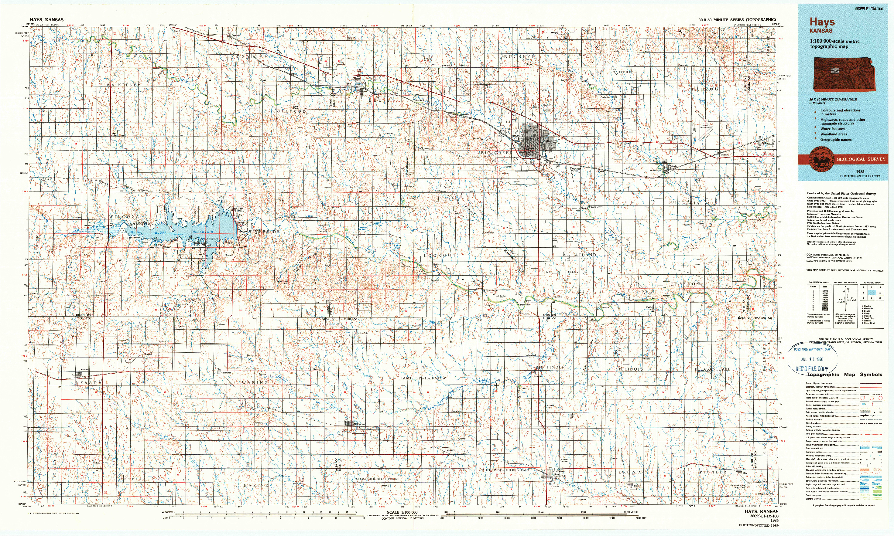 USGS 1:100000-SCALE QUADRANGLE FOR HAYS, KS 1985