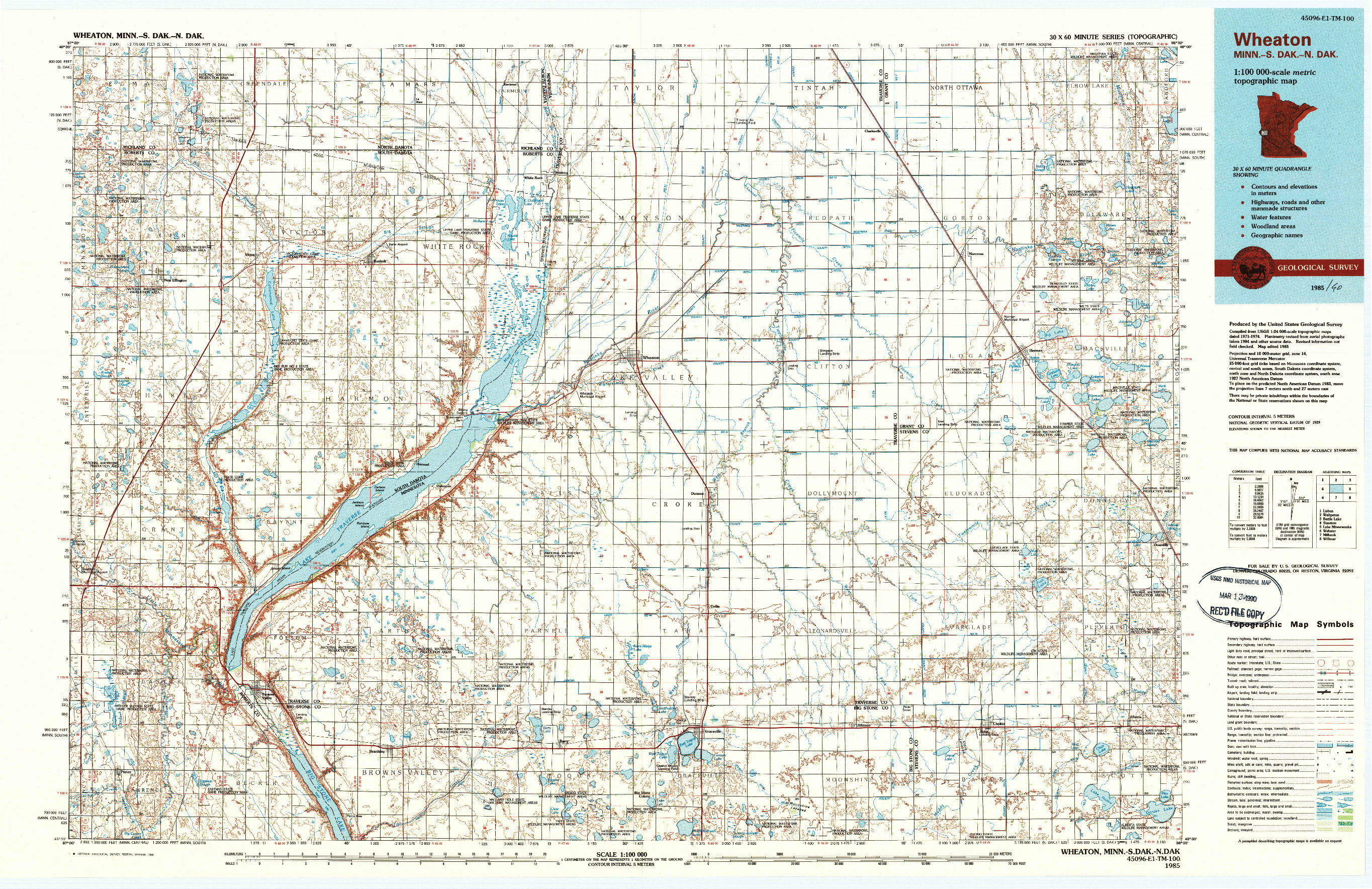 USGS 1:100000-SCALE QUADRANGLE FOR WHEATON, MN 1985