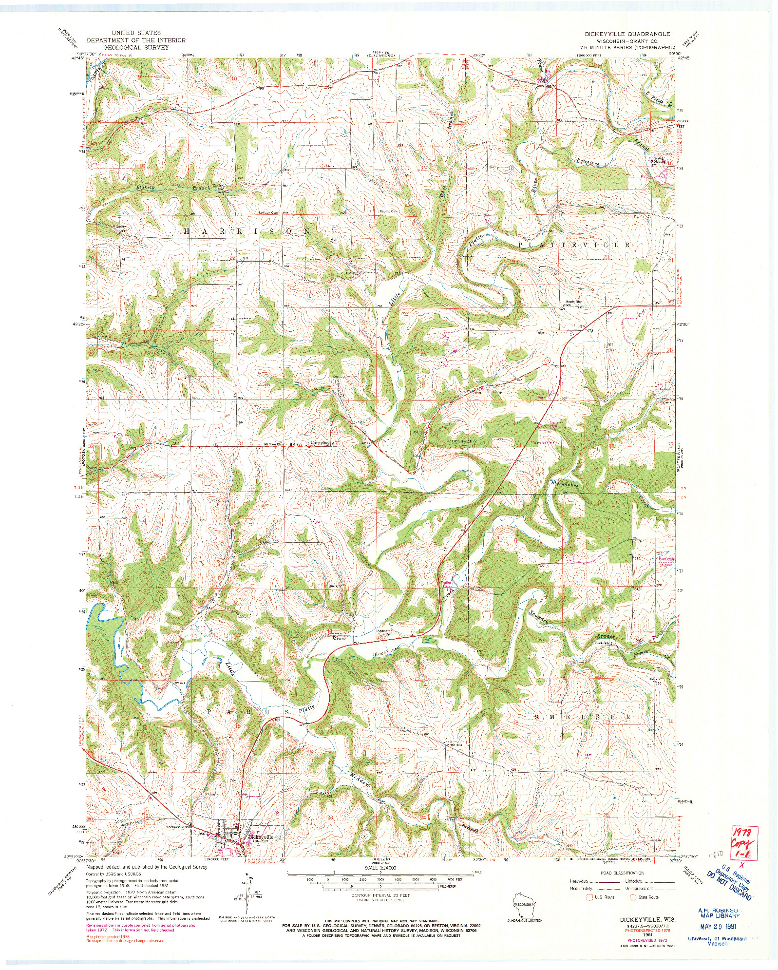 USGS 1:24000-SCALE QUADRANGLE FOR DICKEYVILLE, WI 1961