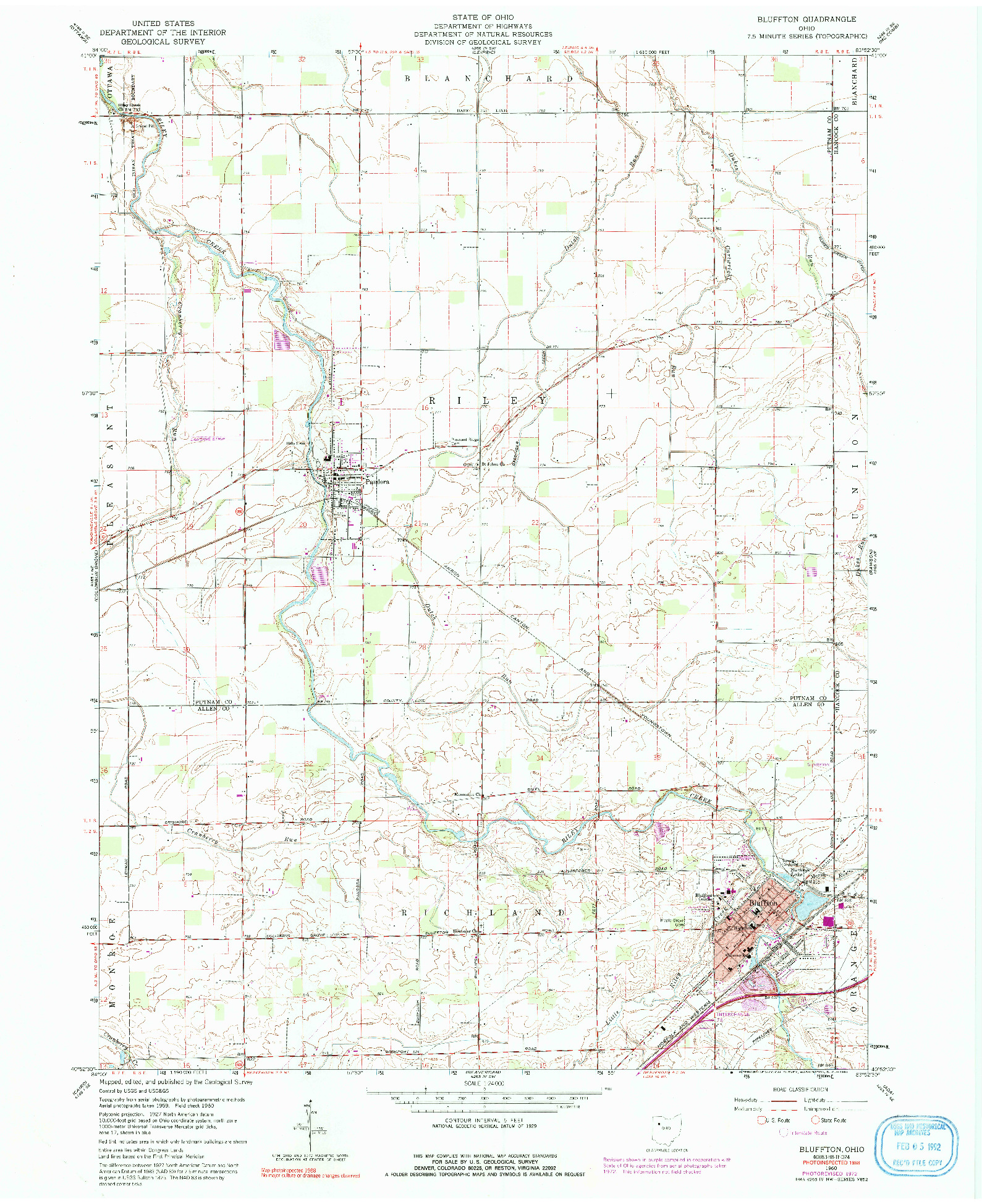 USGS 1:24000-SCALE QUADRANGLE FOR BLUFFTON, OH 1960