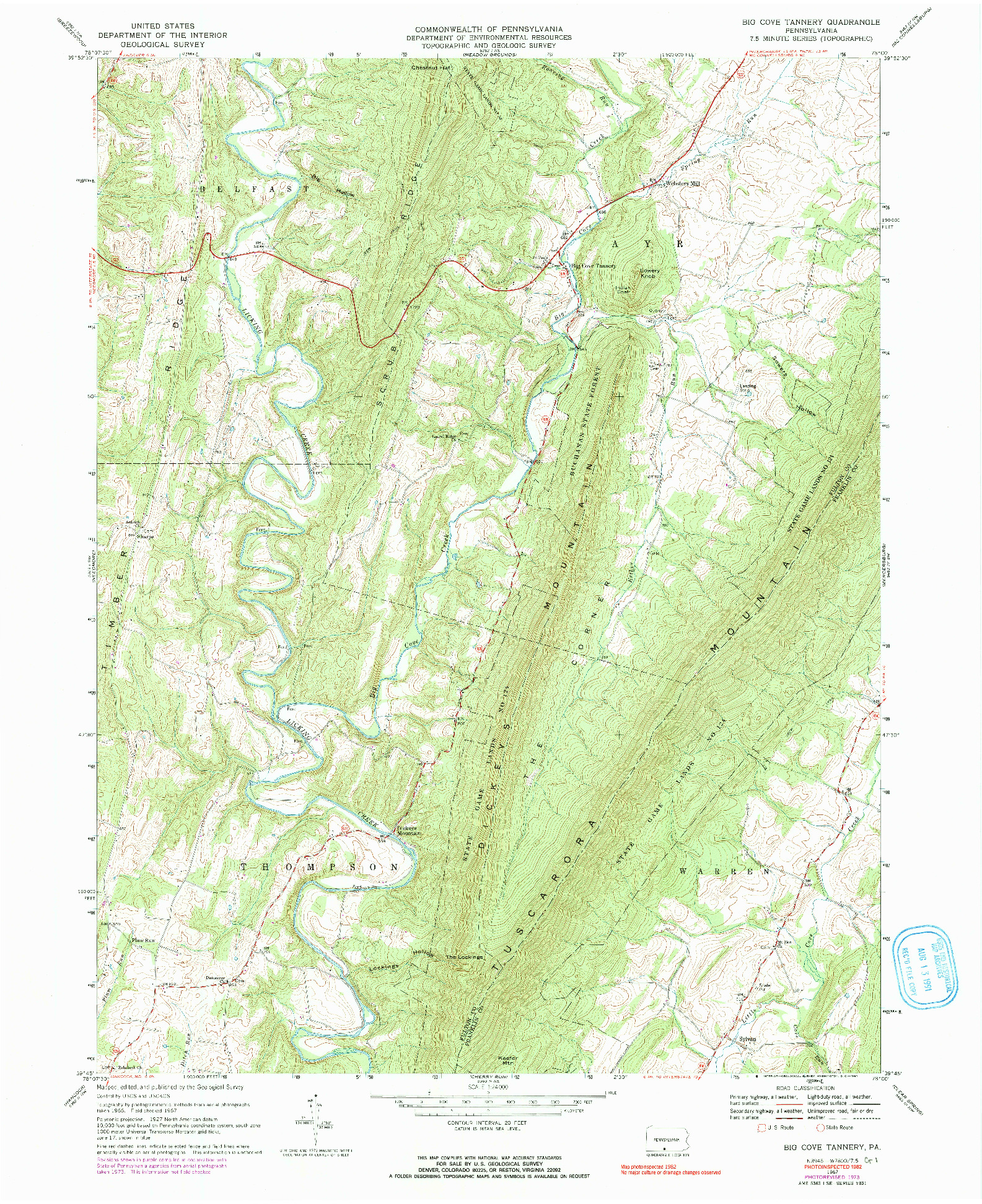 USGS 1:24000-SCALE QUADRANGLE FOR BIG COVE TANNERY, PA 1967