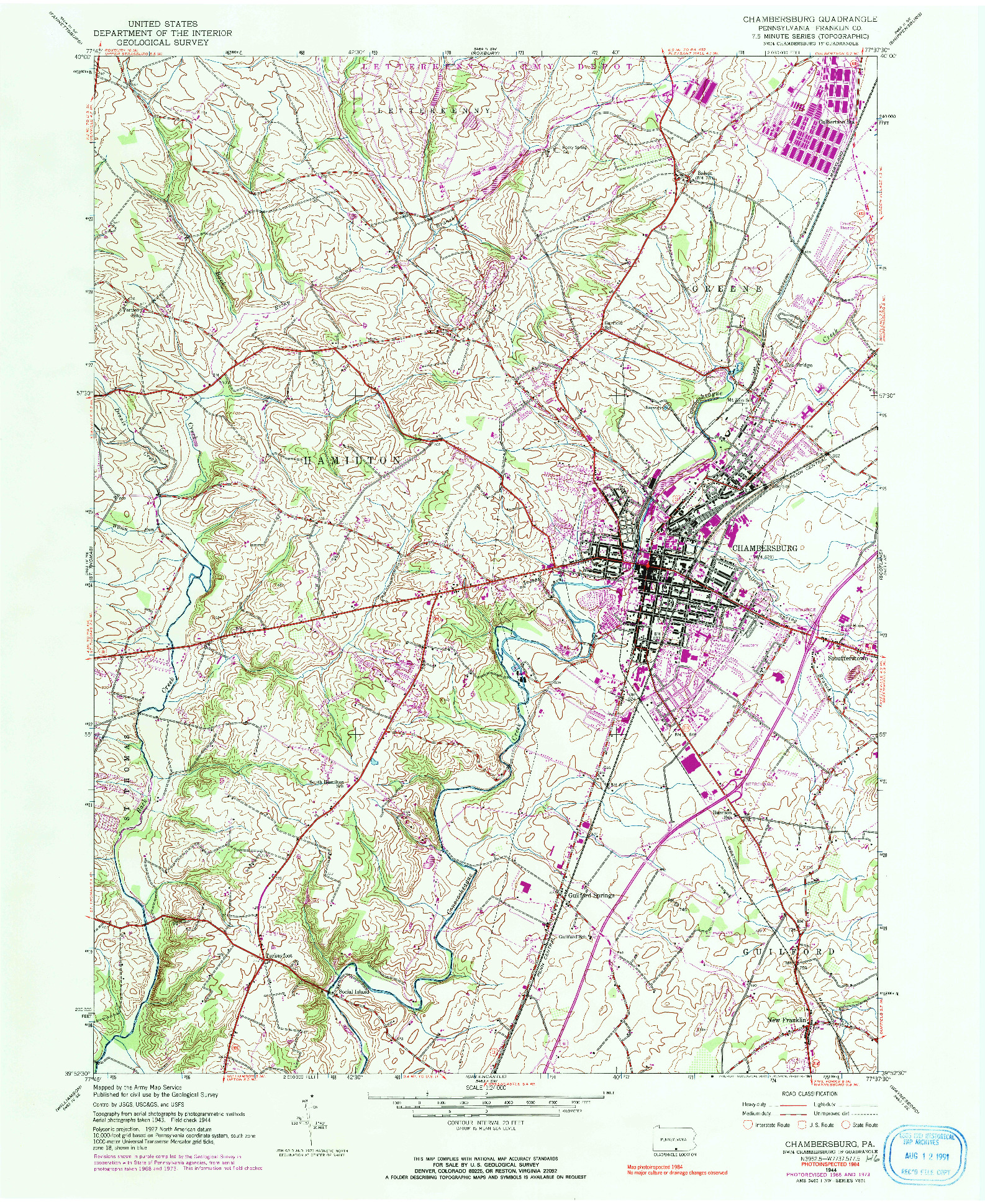 USGS 1:24000-SCALE QUADRANGLE FOR CHAMBERSBURG, PA 1944