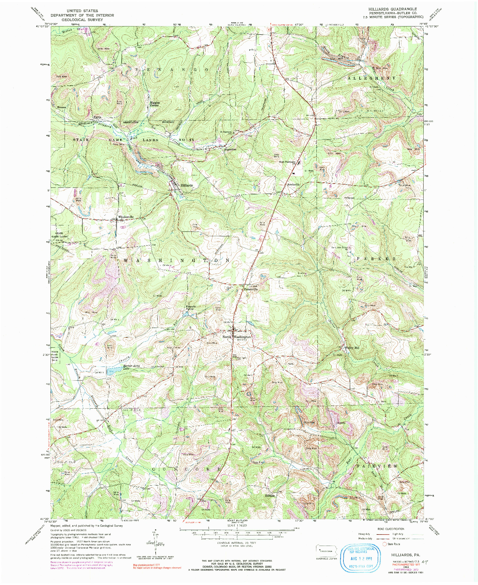 USGS 1:24000-SCALE QUADRANGLE FOR HILLIARDS, PA 1963