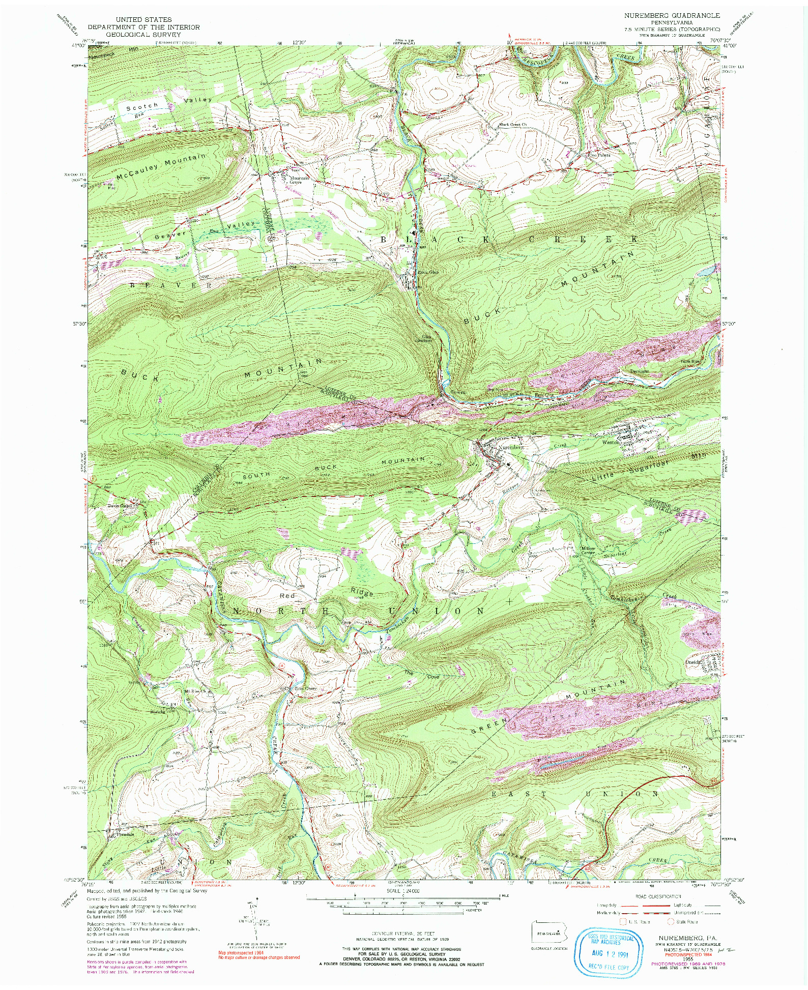 USGS 1:24000-SCALE QUADRANGLE FOR NUREMBERG, PA 1955