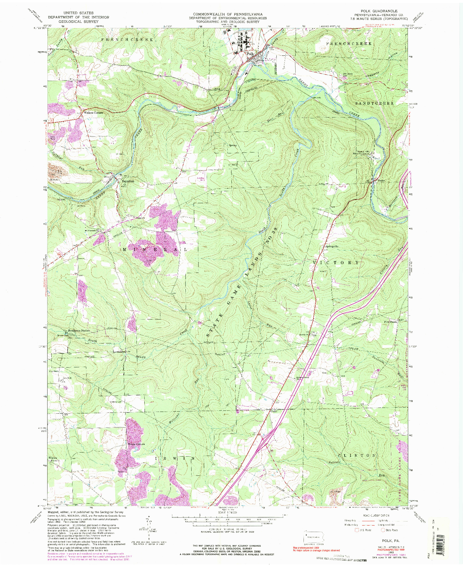 USGS 1:24000-SCALE QUADRANGLE FOR POLK, PA 1963