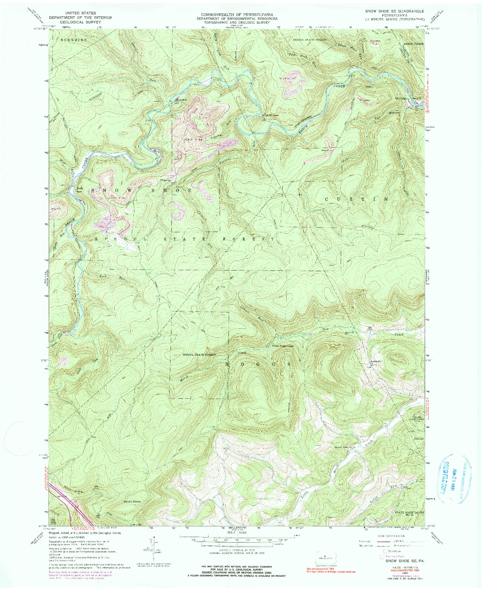 USGS 1:24000-SCALE QUADRANGLE FOR SNOW SHOE SE, PA 1960