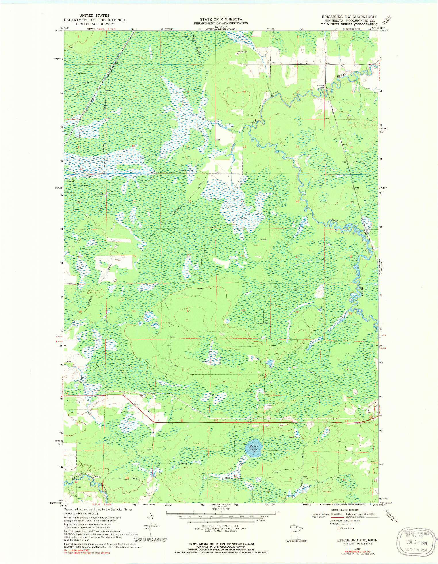 USGS 1:24000-SCALE QUADRANGLE FOR ERICSBURG NW, MN 1969