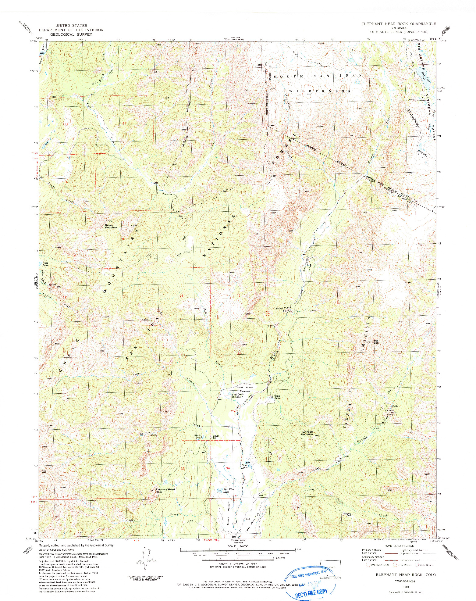 USGS 1:24000-SCALE QUADRANGLE FOR ELEPHANT HEAD ROCK, CO 1984