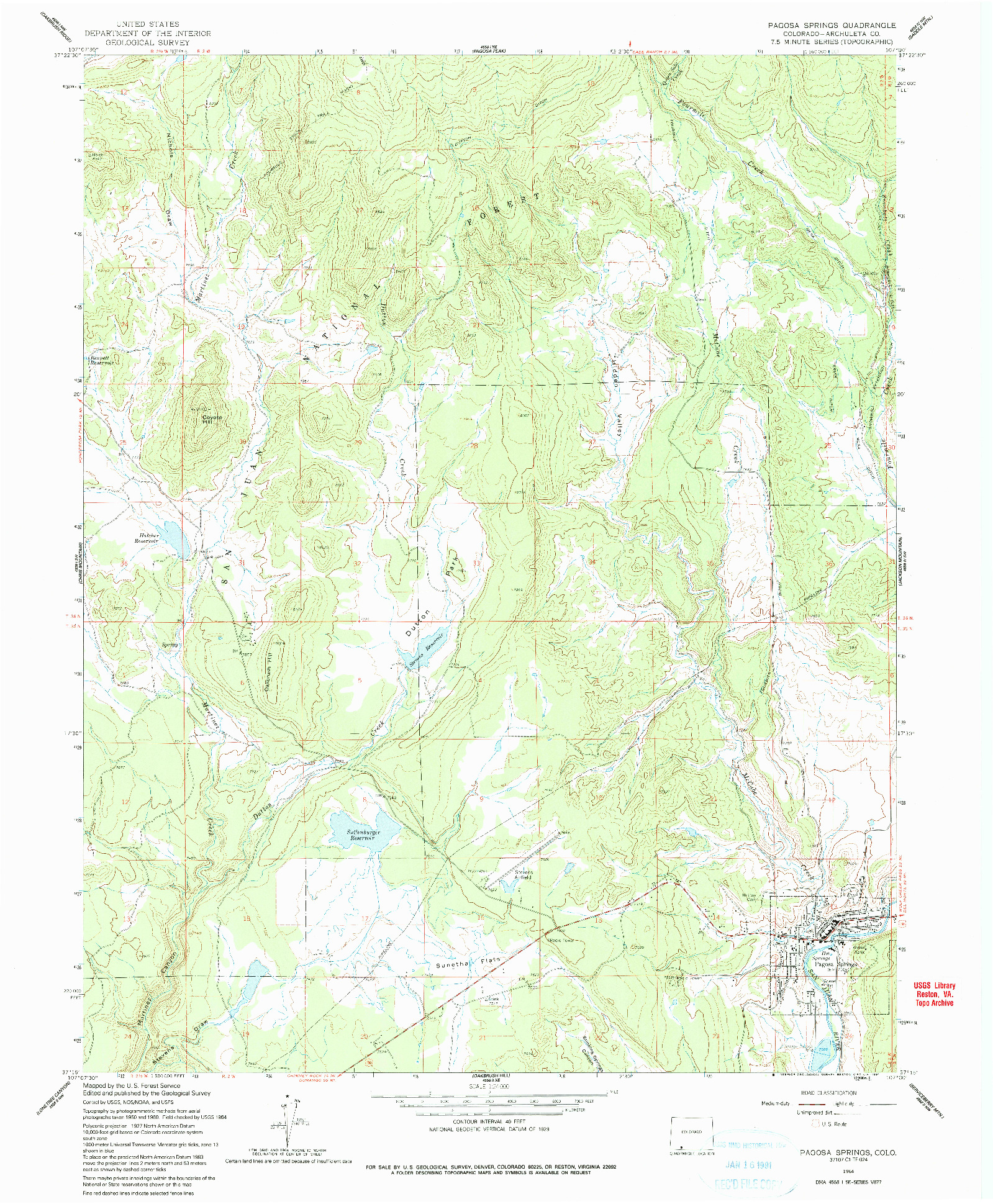 USGS 1:24000-SCALE QUADRANGLE FOR PAGOSA SPRINGS, CO 1964