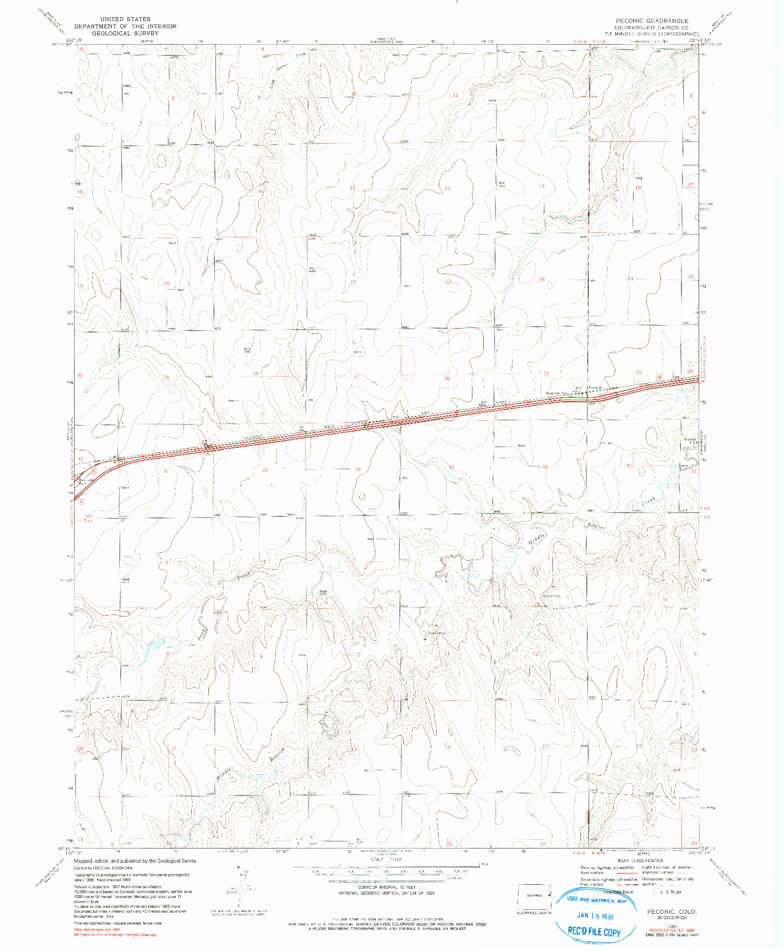 USGS 1:24000-SCALE QUADRANGLE FOR PECONIC, CO 1969