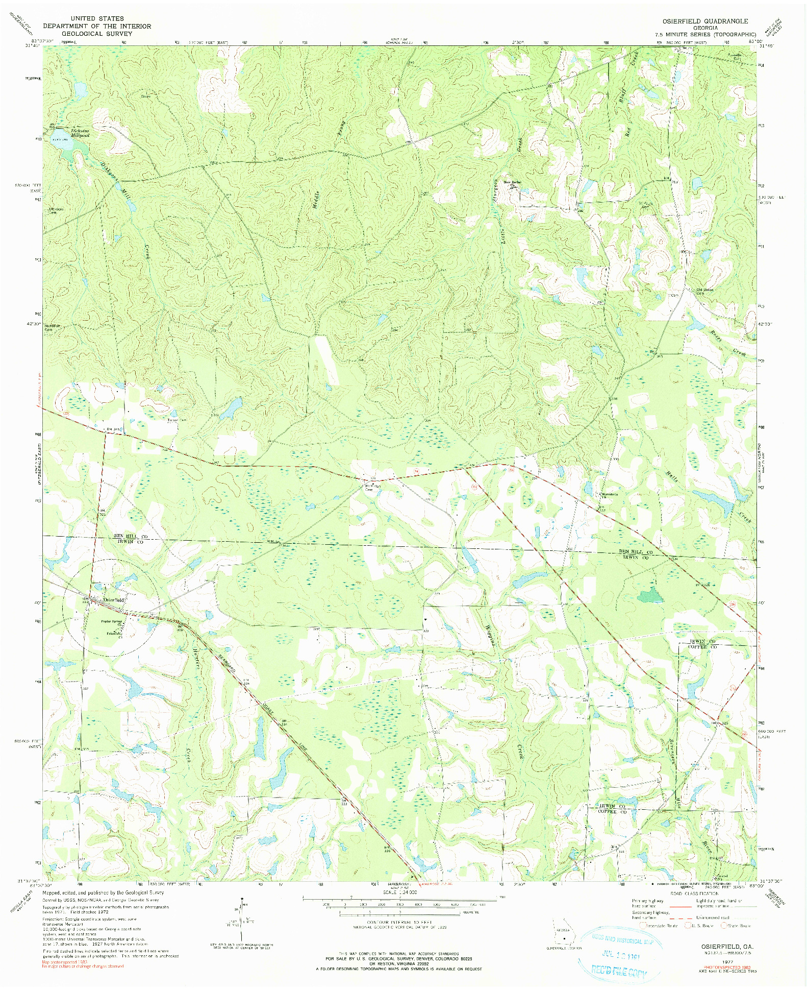 USGS 1:24000-SCALE QUADRANGLE FOR OSIERFIELD, GA 1977