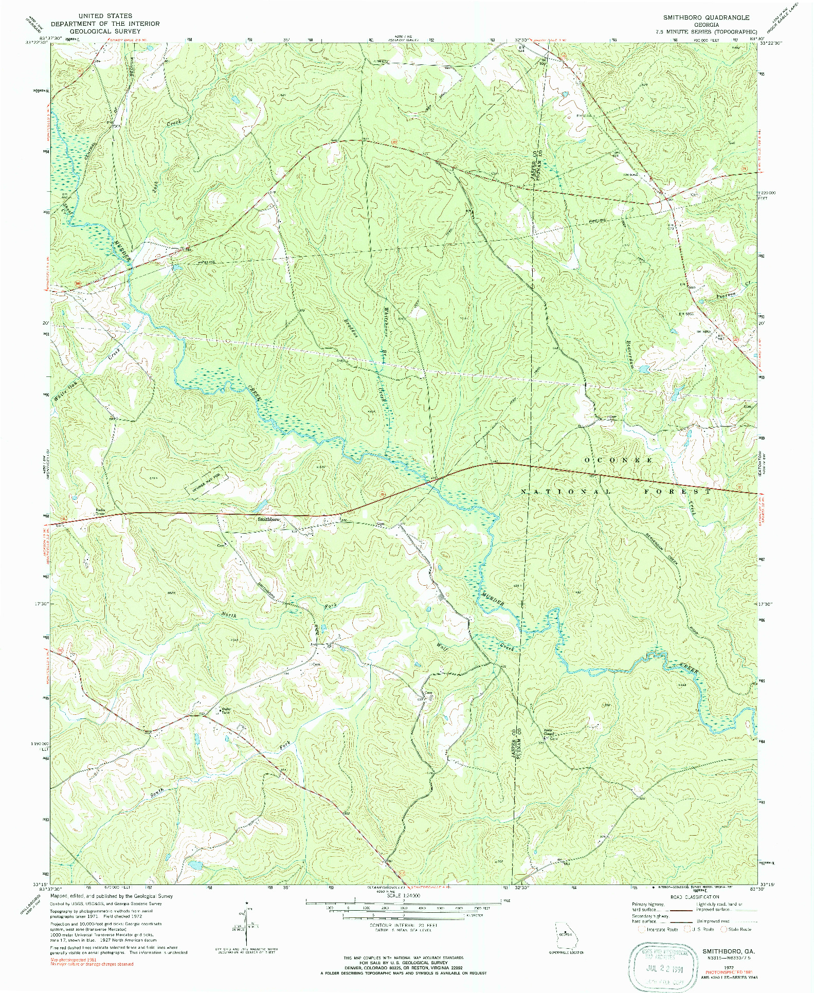 USGS 1:24000-SCALE QUADRANGLE FOR SMITHBORO, GA 1972