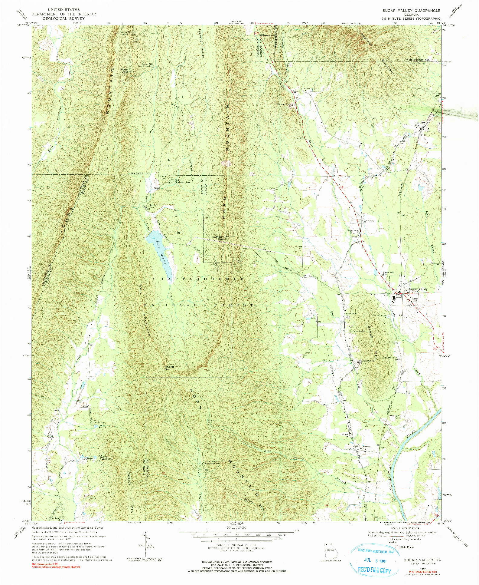 USGS 1:24000-SCALE QUADRANGLE FOR SUGAR VALLEY, GA 1967